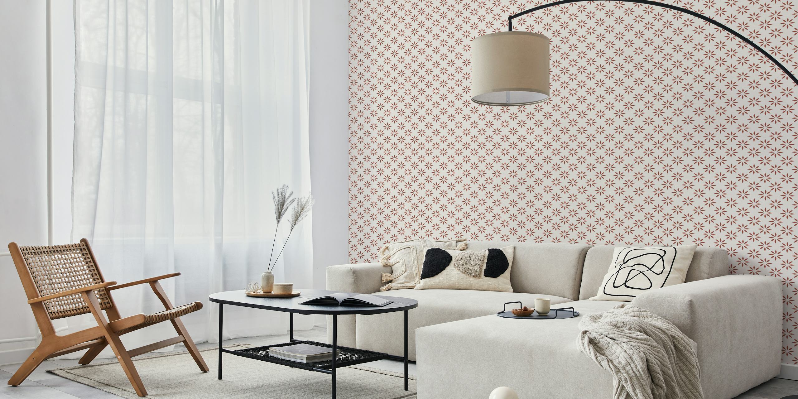 Soft pink diamond pattern on cream background wallpaper