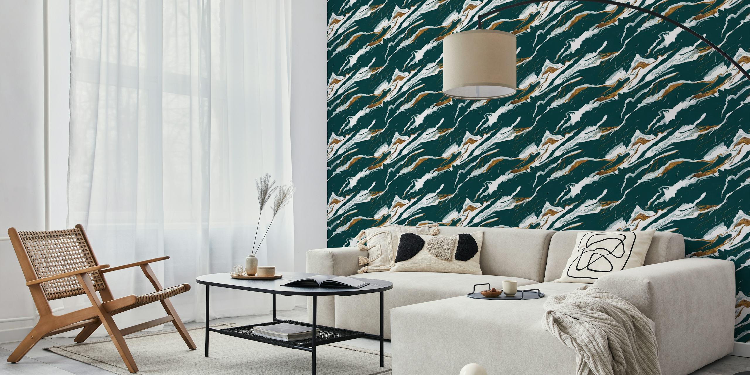 Emerald green marble wallpaper v místnosti
