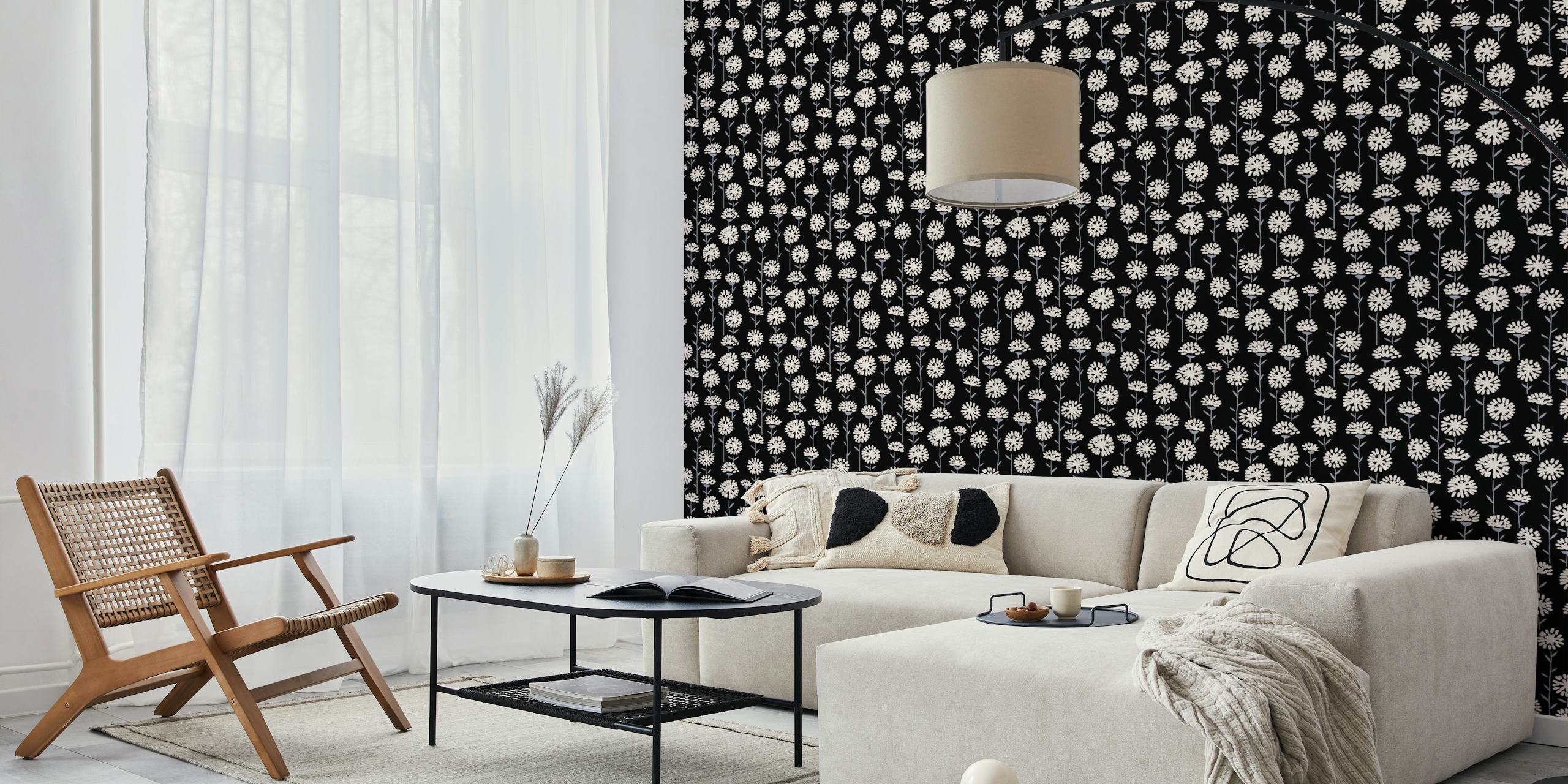 Alexis dark floral wallpaper in a room