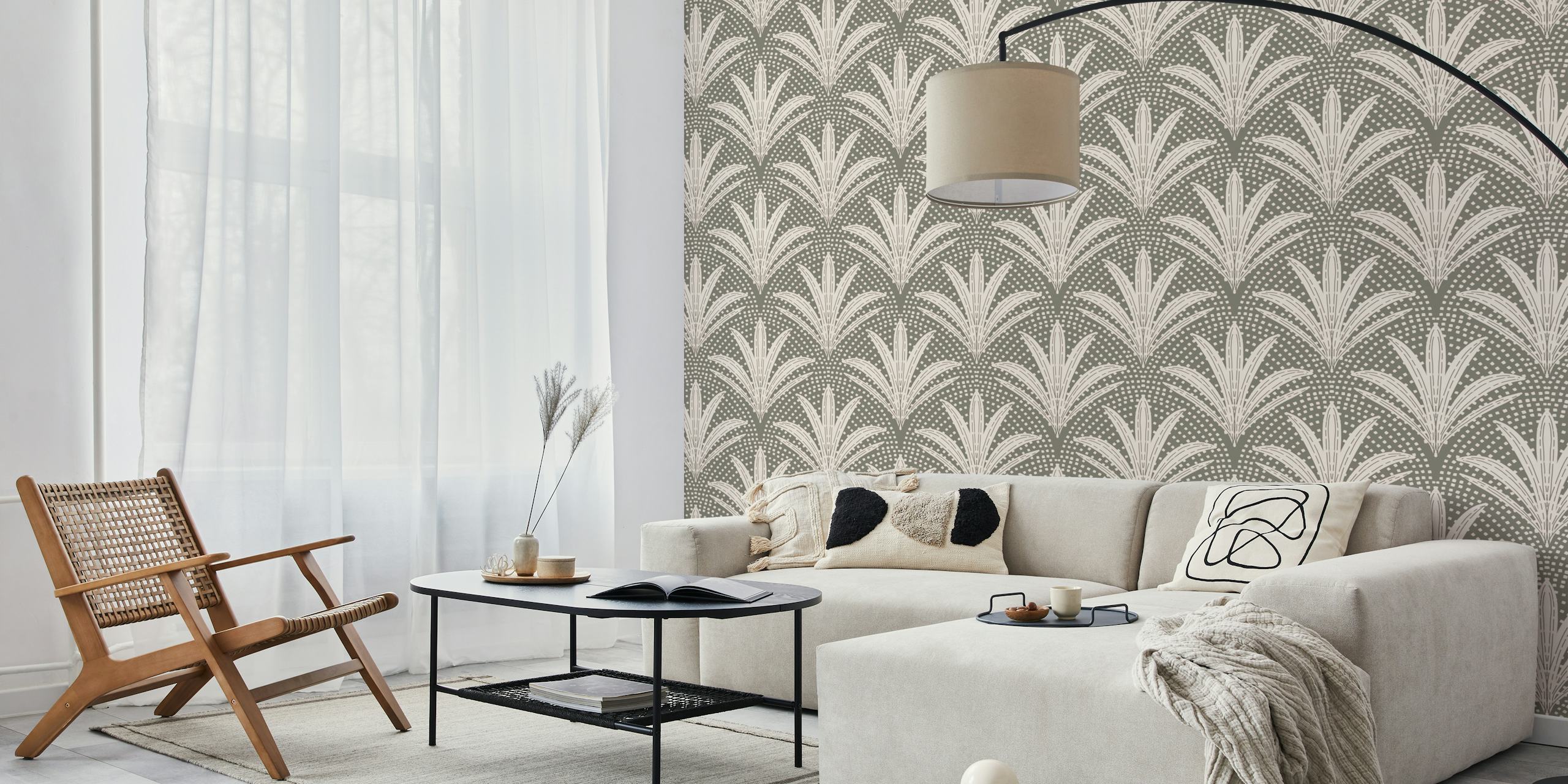 Ταπετσαρία Boho Rustic Palm σε μια κομψή αίθουσα