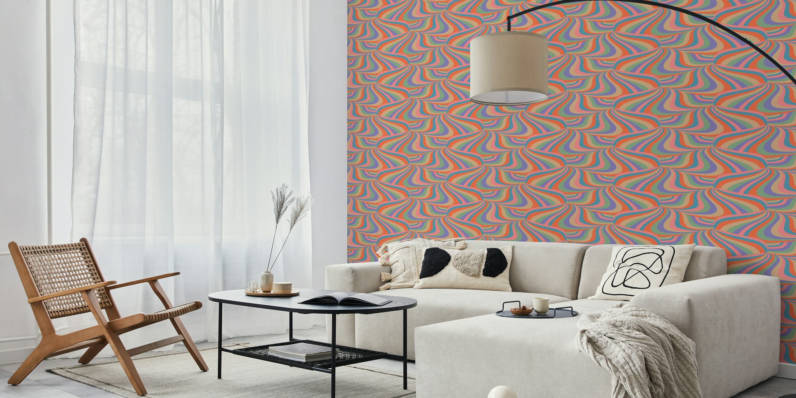 Marble Swirl Retro Groovy Stripes wallpaper in a room