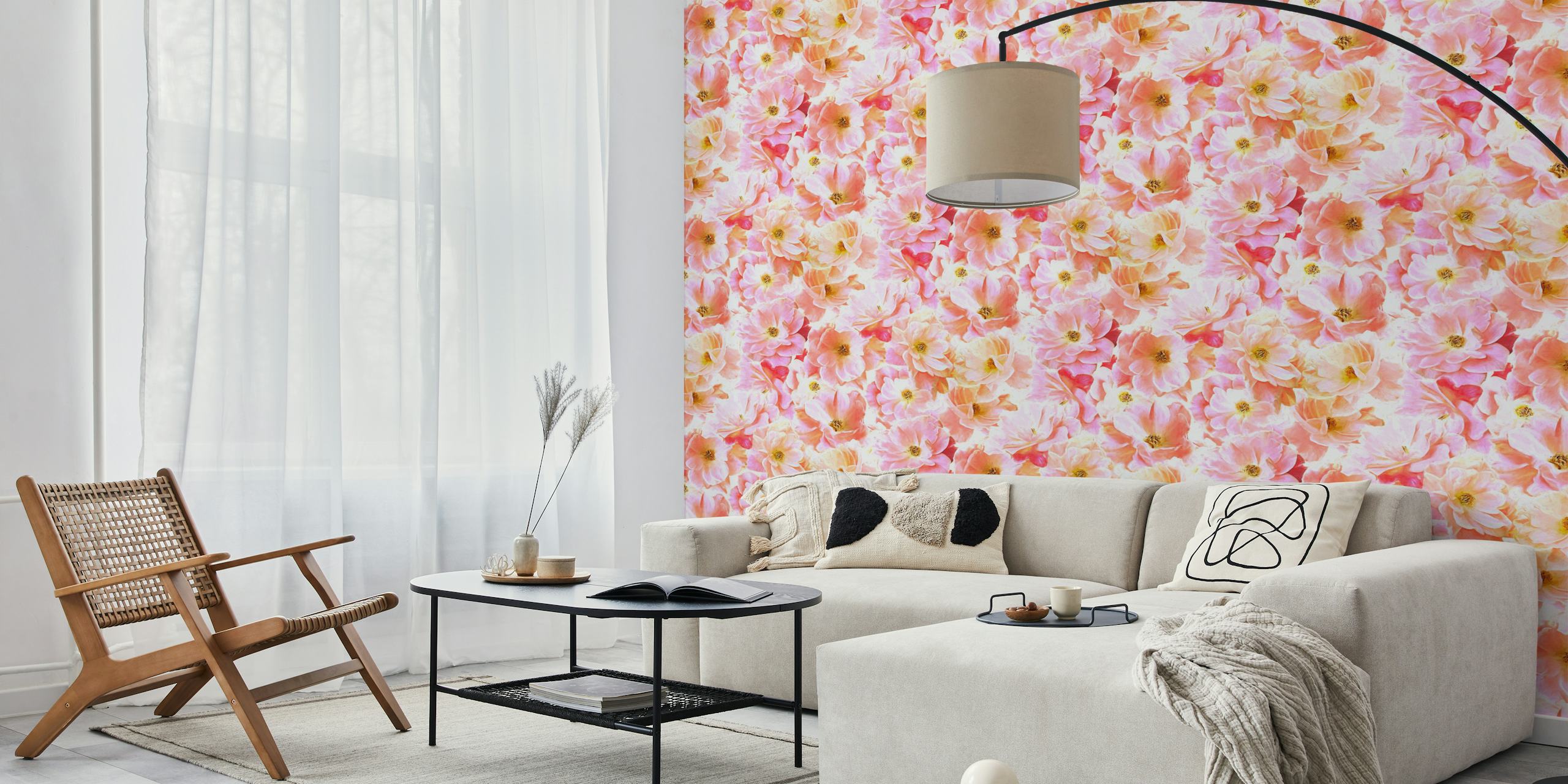 Candy Pink og Pastel Peach Roses tapetdesign