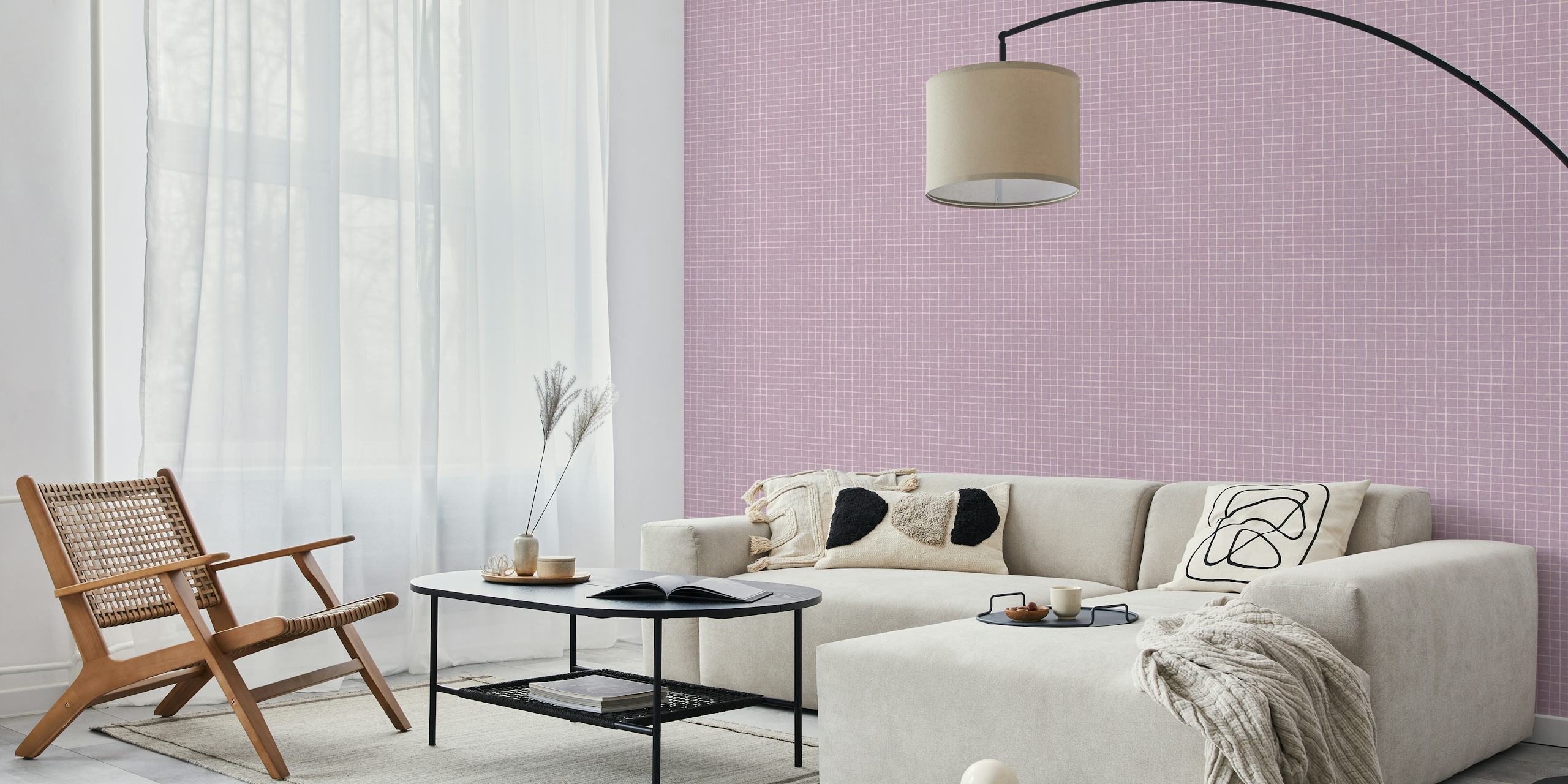 Papel pintado Soft Lavender Grid en una habitación
