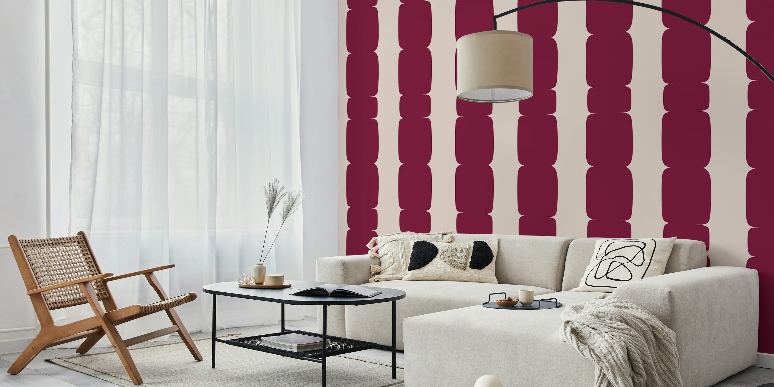 Burgundy geometric shapes on cream background wallpaper