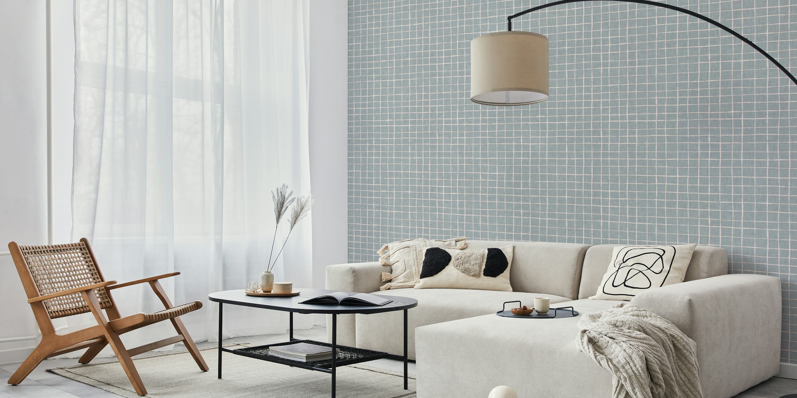 Soft Blue Grid Lines tapet i et rom