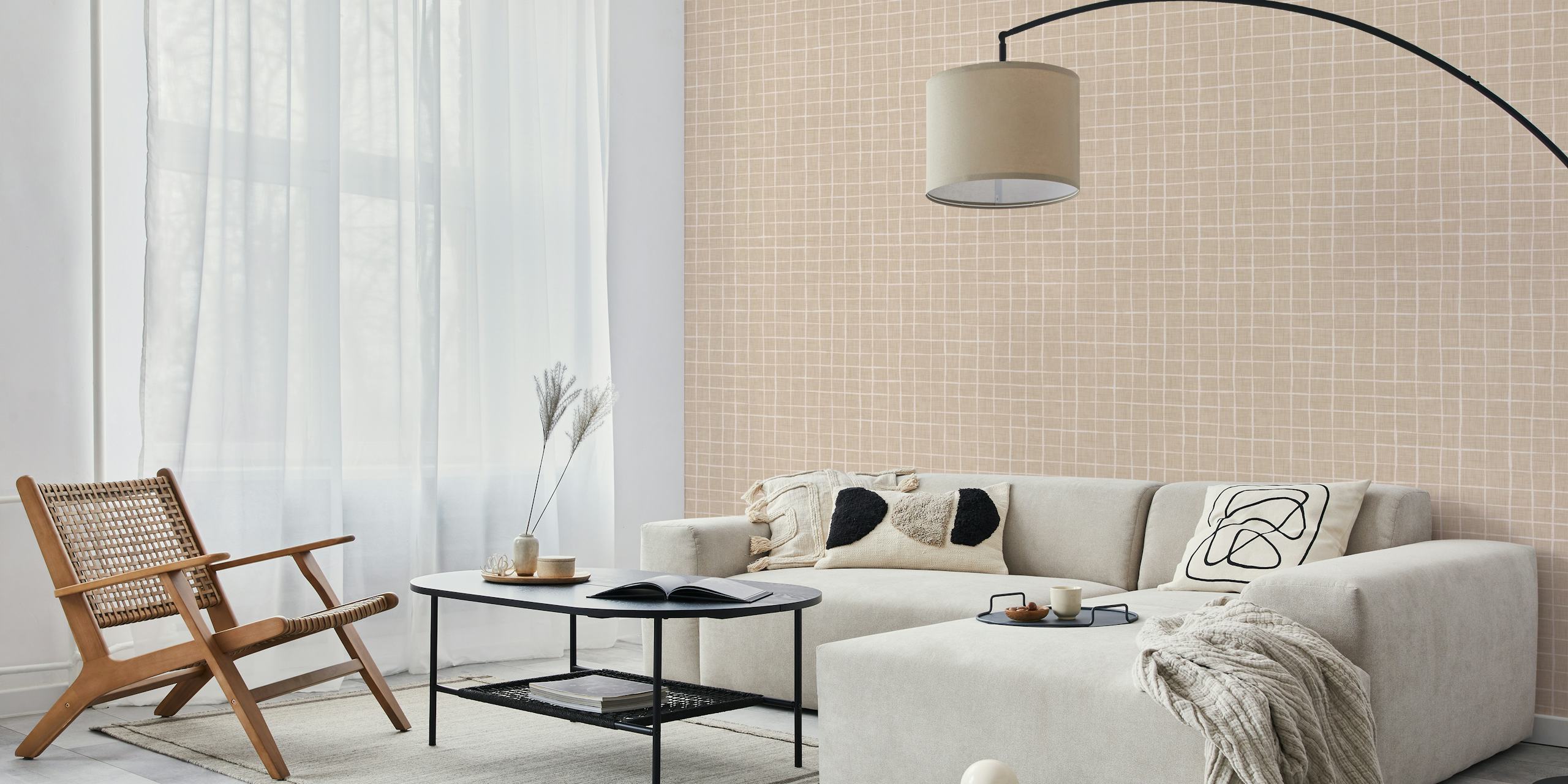 Ταπετσαρία Beige Linen Grid σε μοντέρνο δωμάτιο