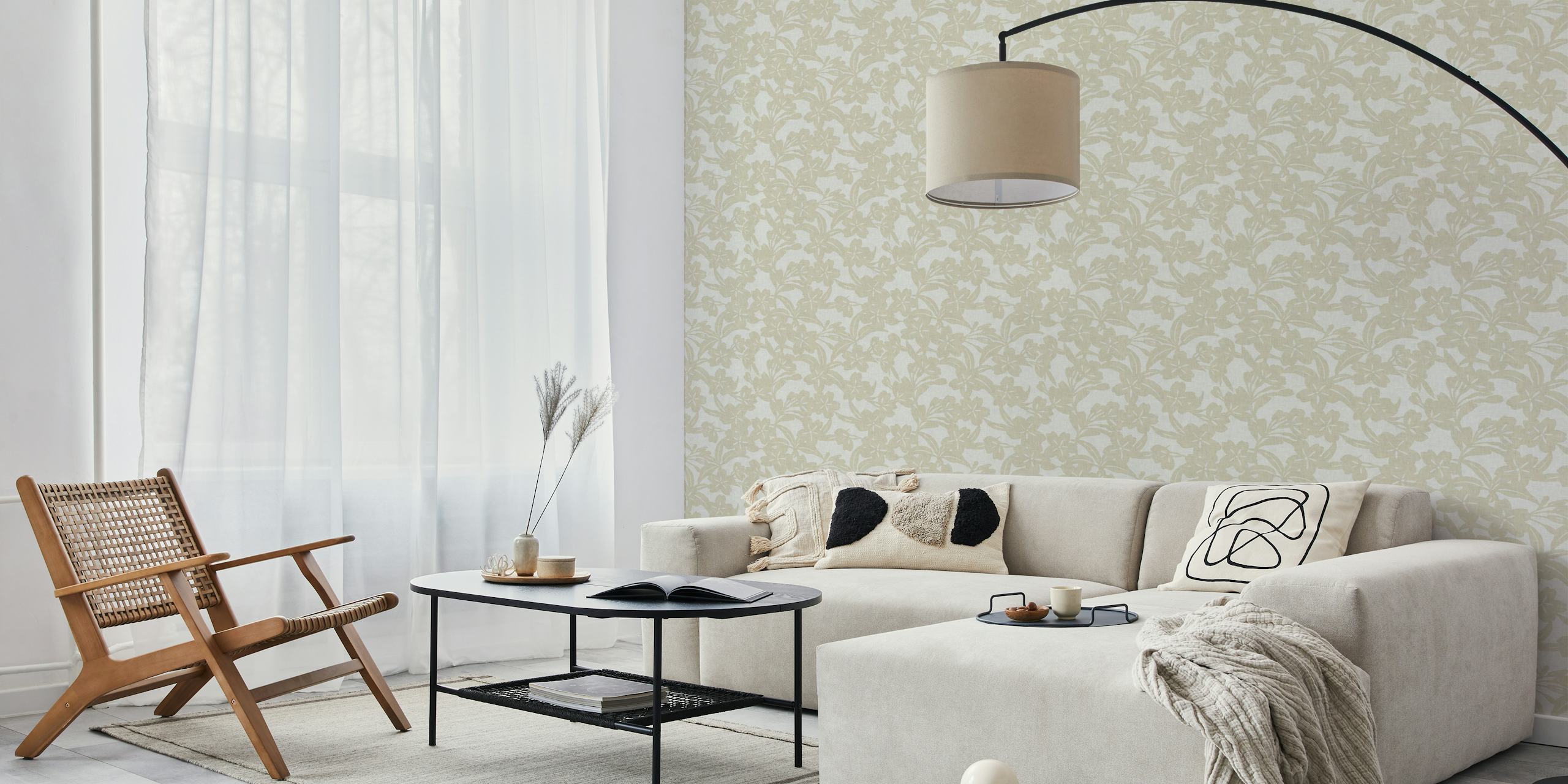 Japandi Floral tapet i en varm beige miljö