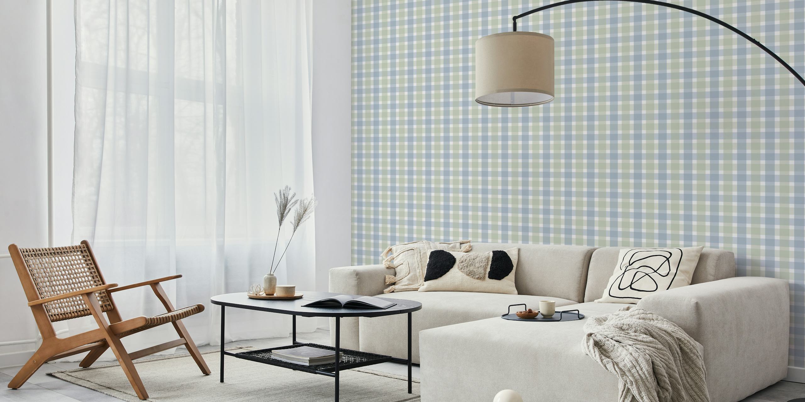 Rustic plaid wallpaper in a cozy room