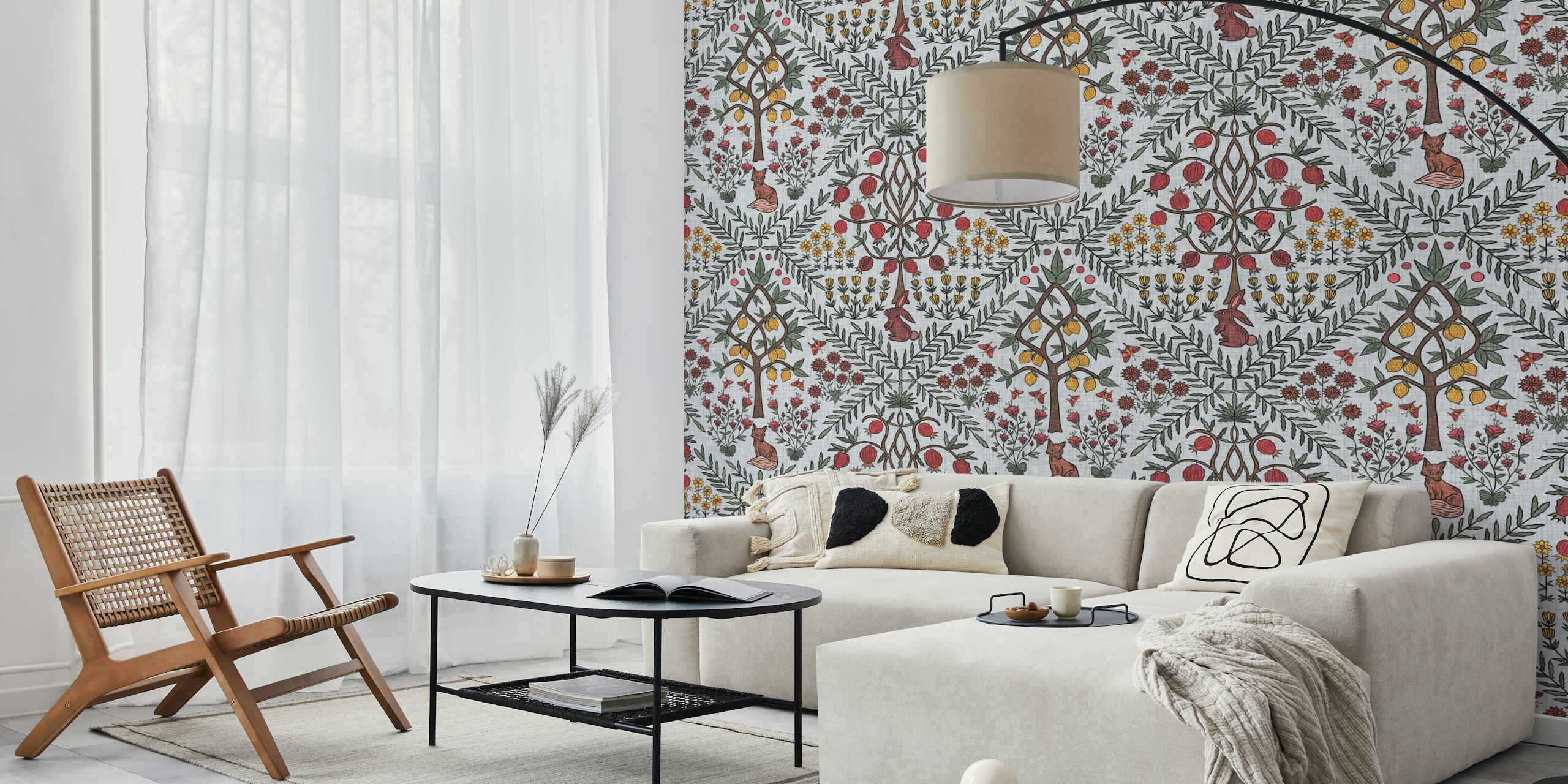Fox in the Orchard wallpaper design