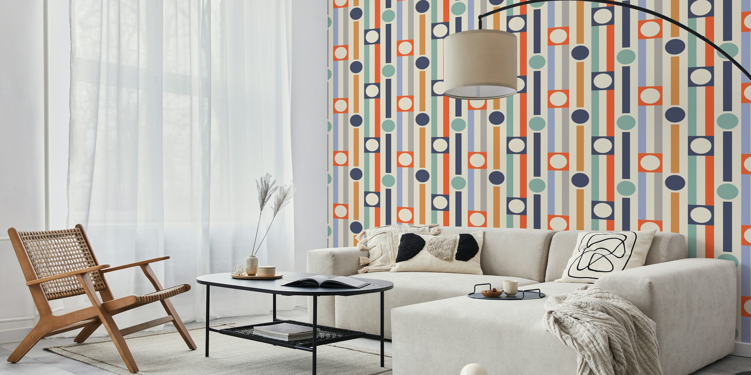 Colorful geometric stripes and circles wallpaper