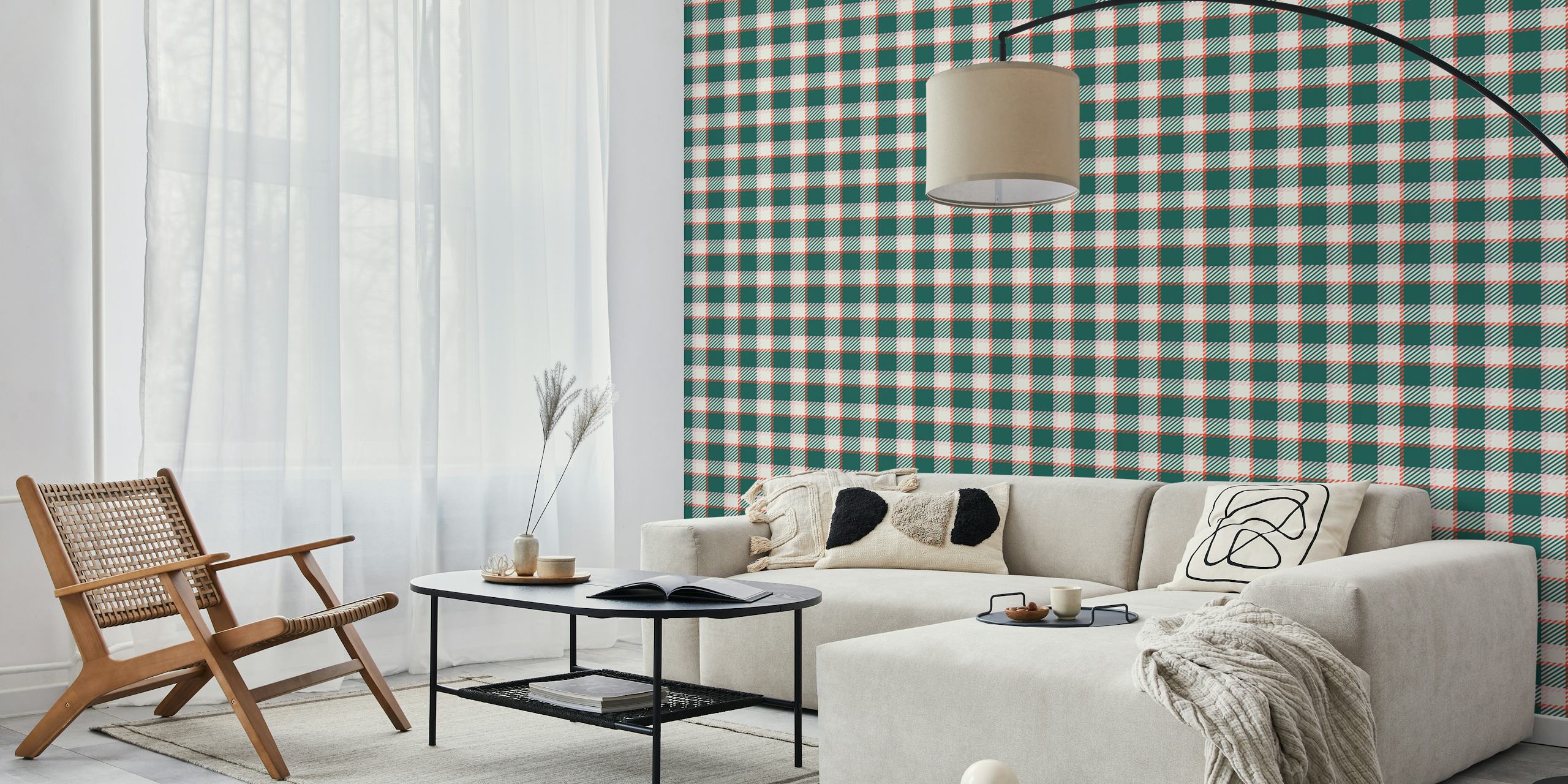 Vintage Windowpane Tartan Plaid wallpaper in a room