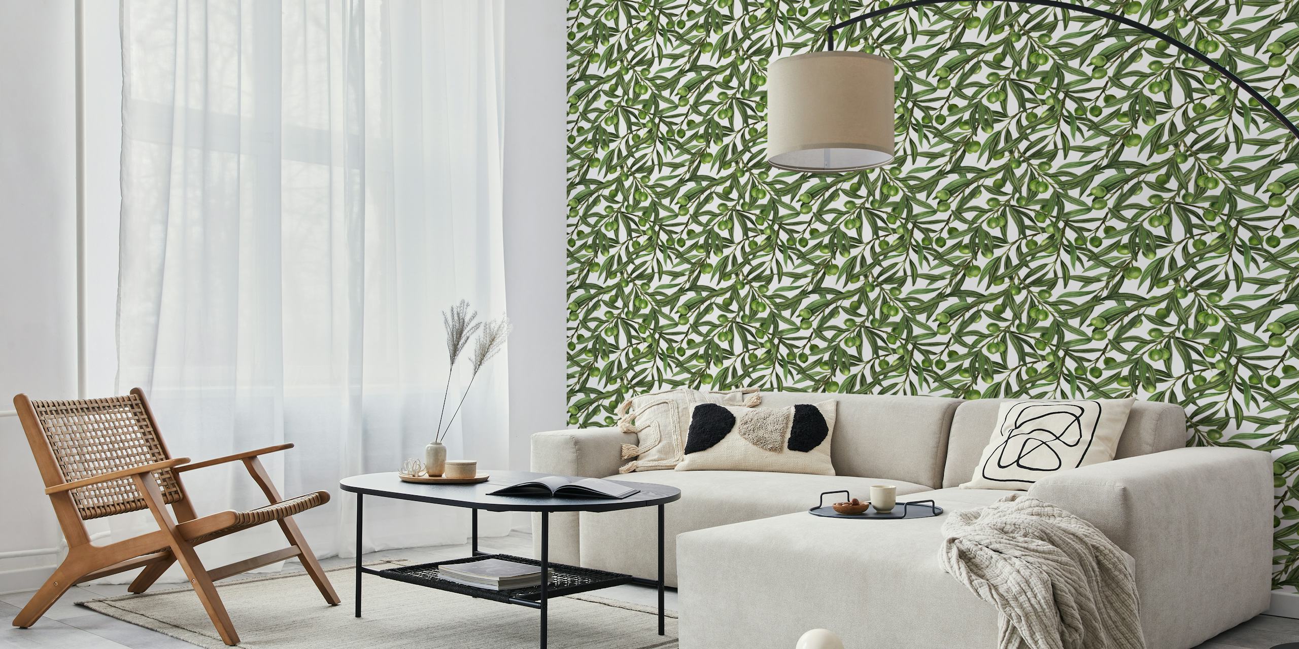 Green olive branches on white background botanical wallpaper