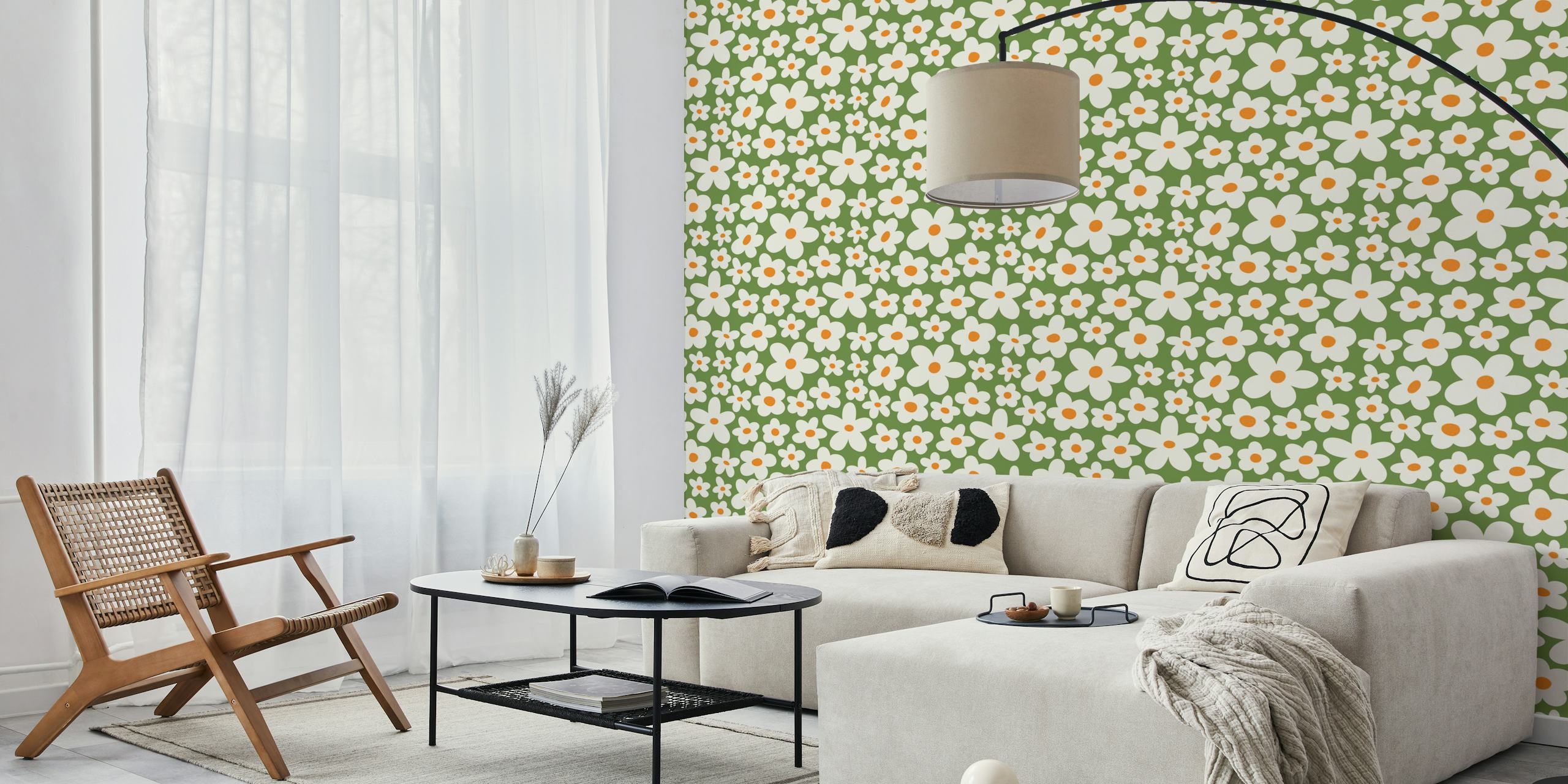 Papel de parede Groovy flower pattern em um quarto