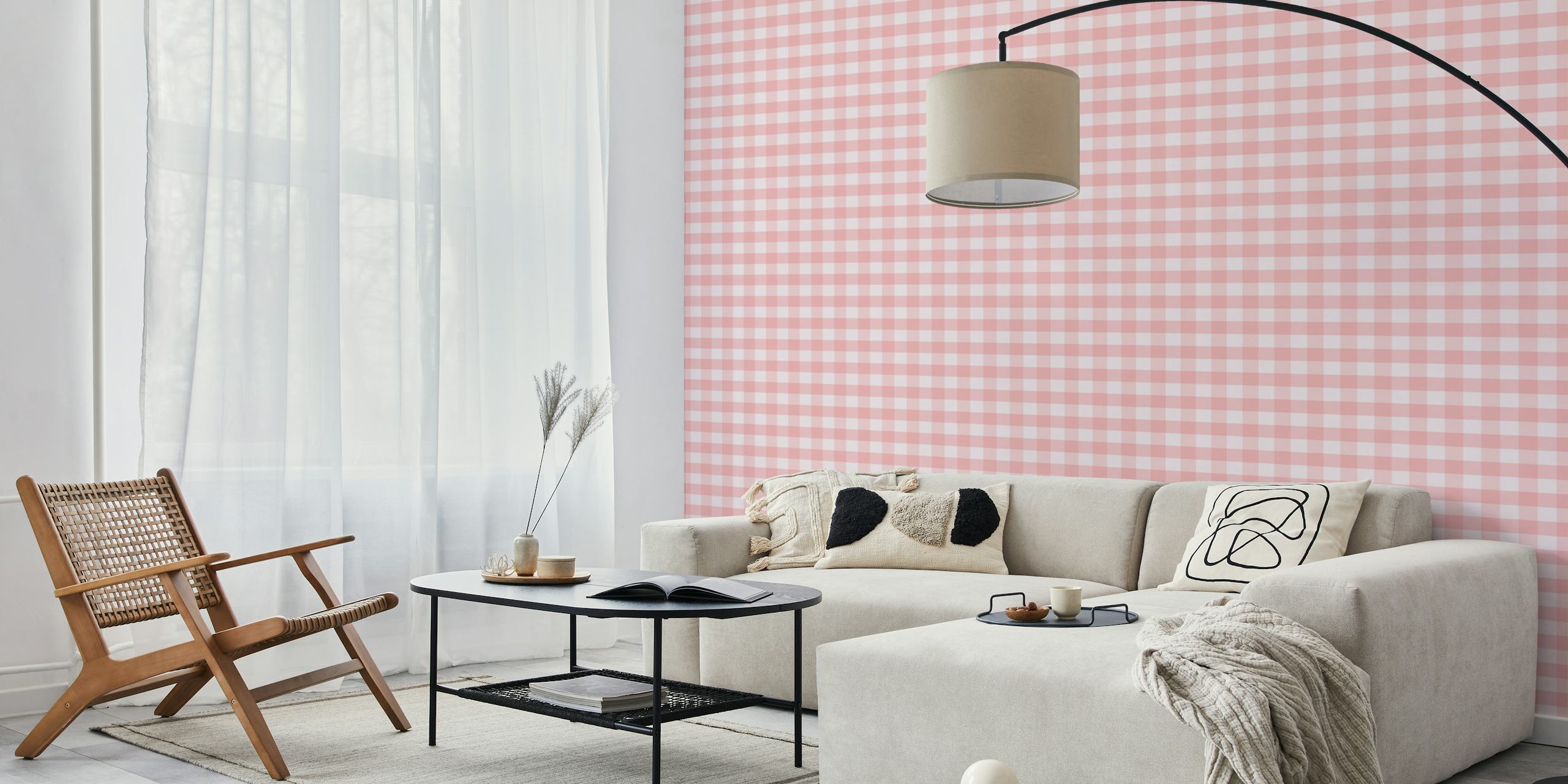 Pink gingham pattern wallpaper with light and dark pink squares