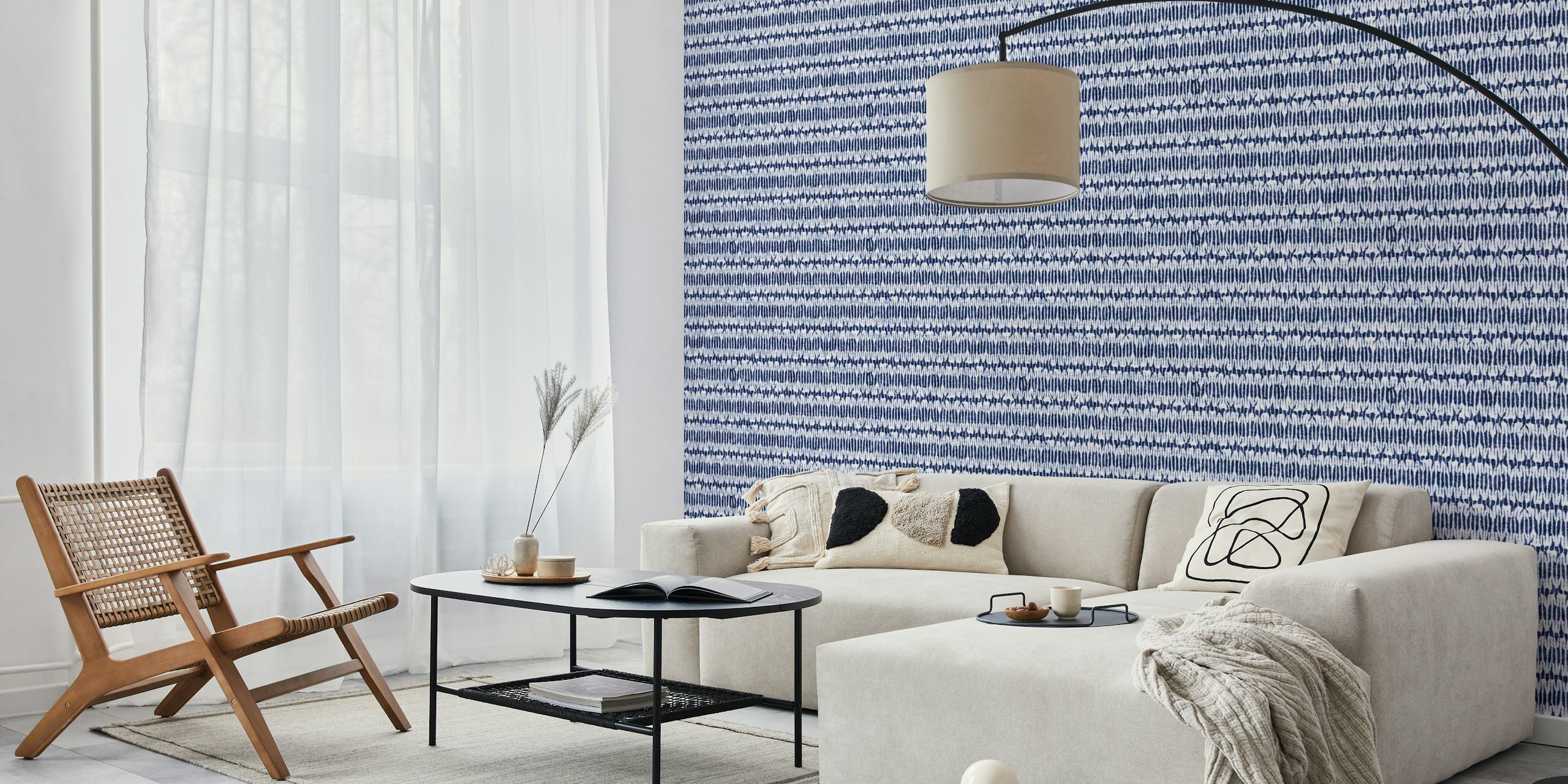 Χειροποίητο mural με μοτίβο shibori indigo-dyed blue