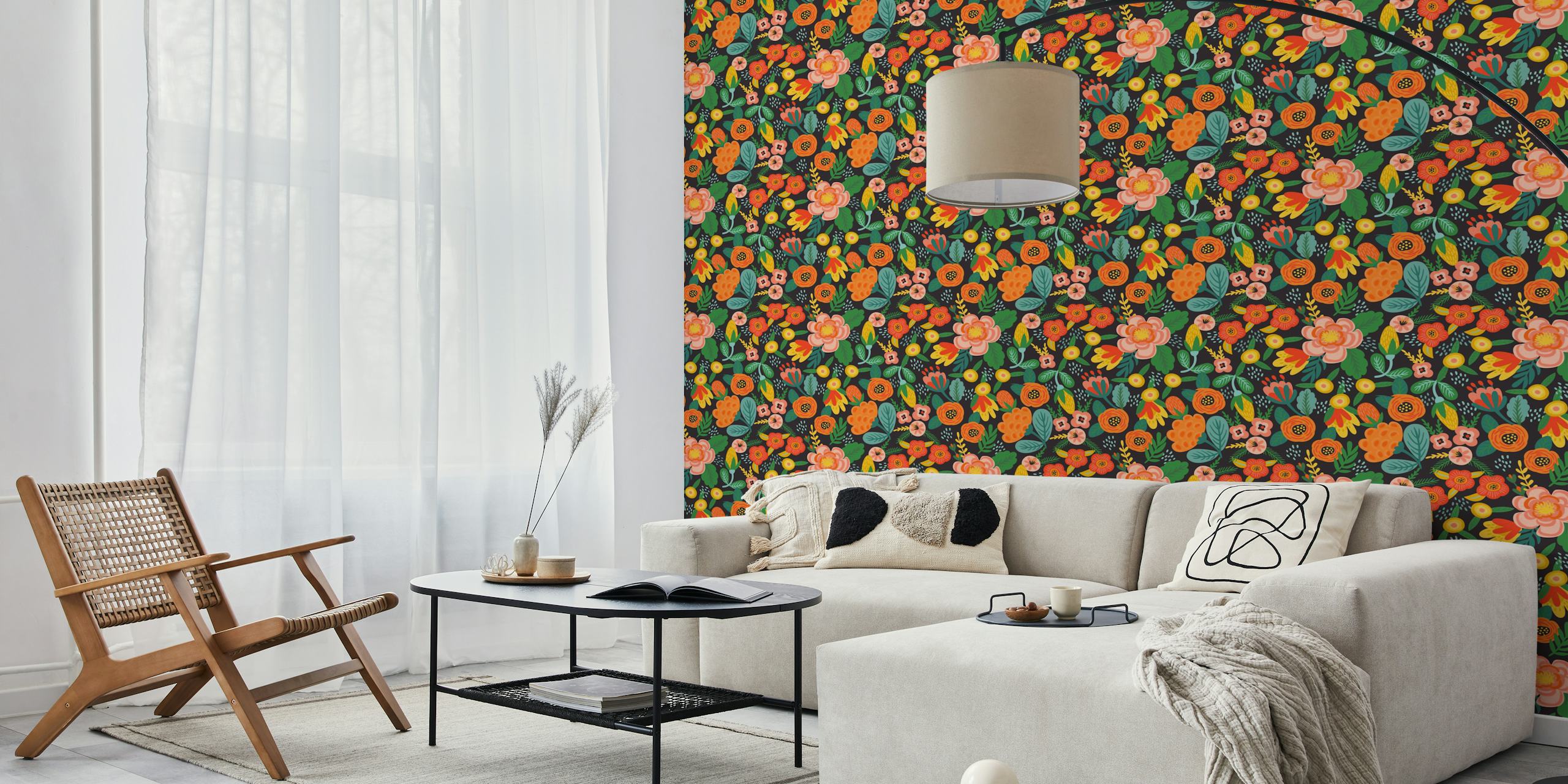 Folk floral σχέδιο ταπετσαρίας σε ένα δωμάτιο