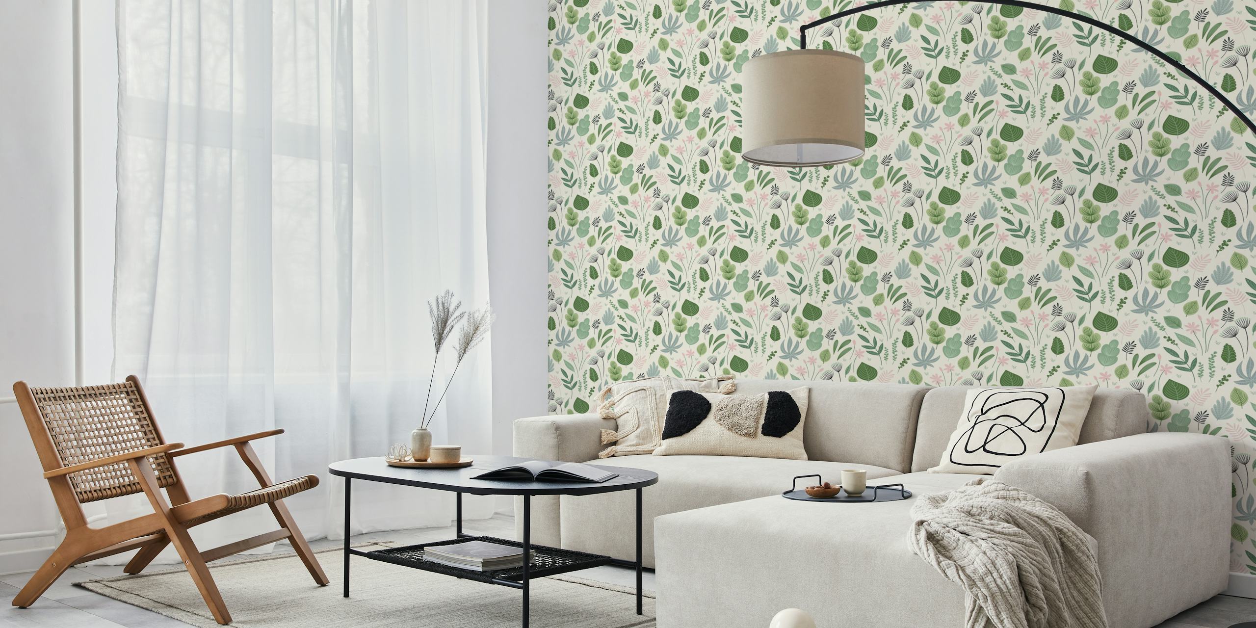 Modern retro flowers tapetti huoneessa