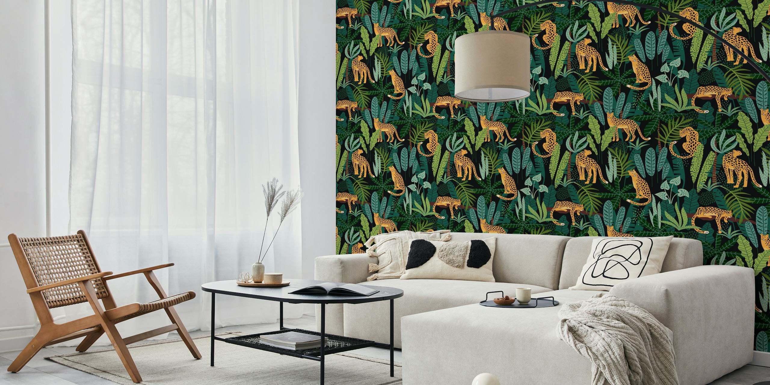 Fotomural leopardos exóticos en medio de un exuberante follaje verde