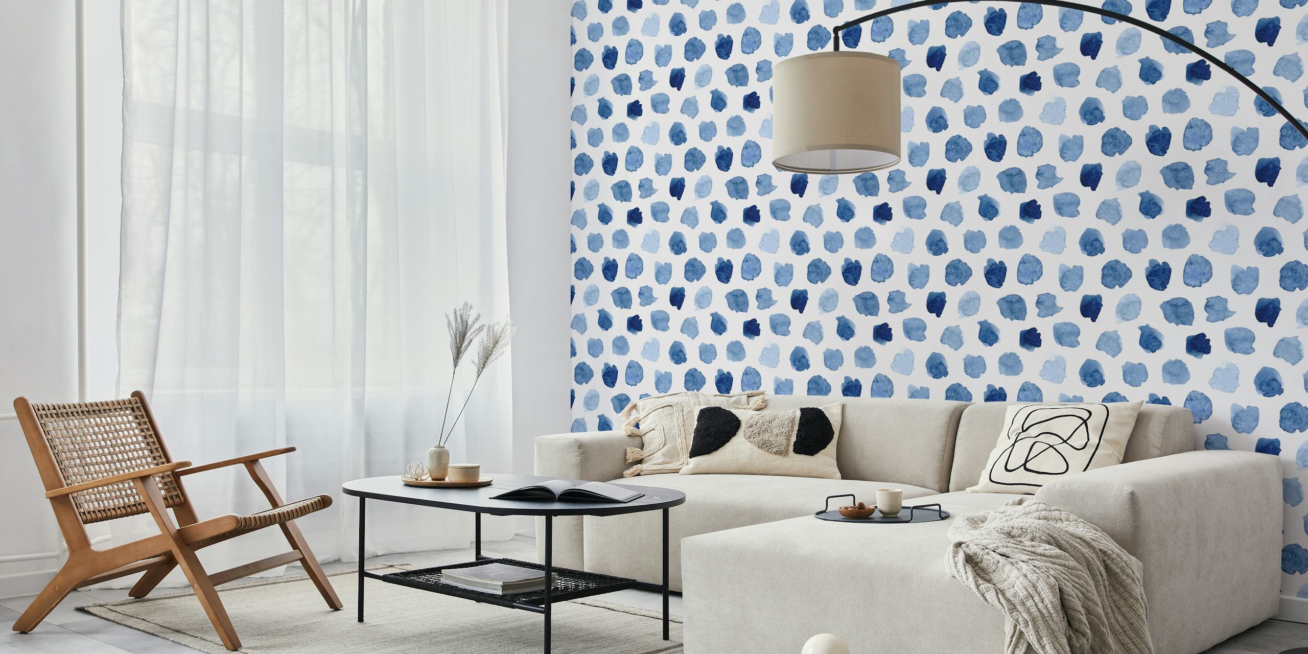 Blue Watercolor Dots vægmaleri fra happywall.com