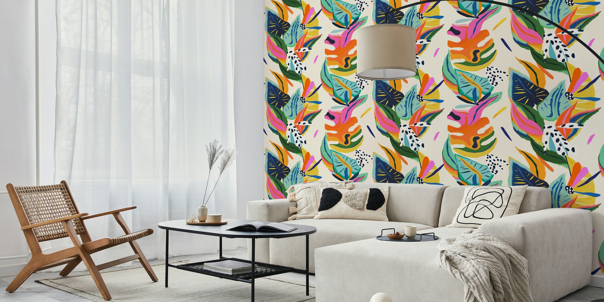 Colorful tropical leaves with vibrant patterns wallpaper