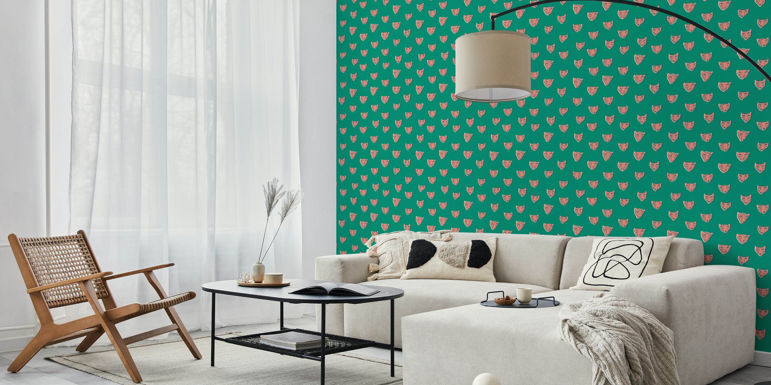 Pink panther heads on green background wallpaper