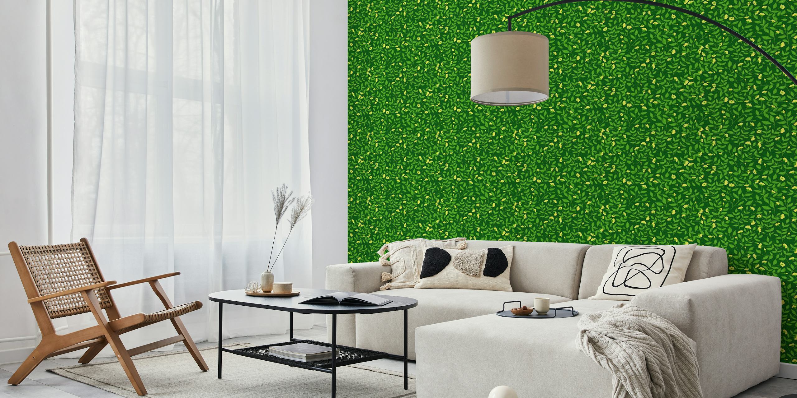 Green and yellow floral wallpaper design