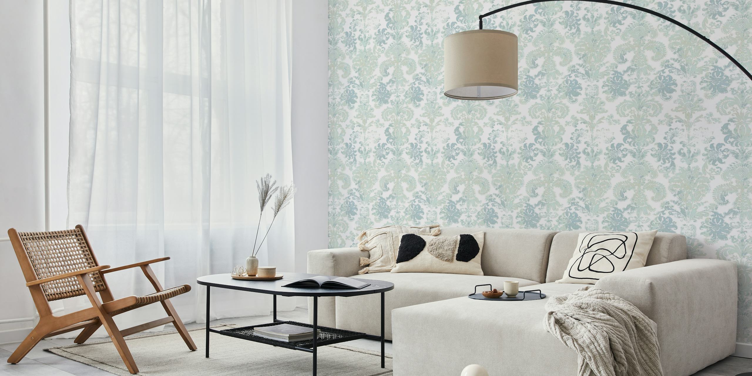 Grunge Damask Pattern Aqua Mint Sage tapet i rummet