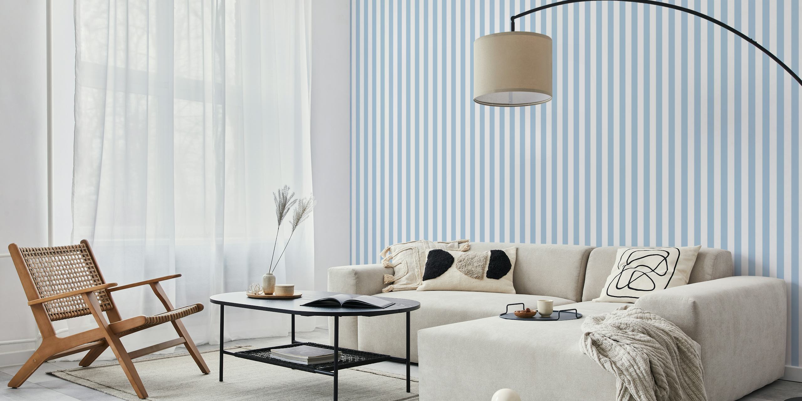Ταπετσαρία Air blue stripes που εμφανίζεται σε ένα δωμάτιο