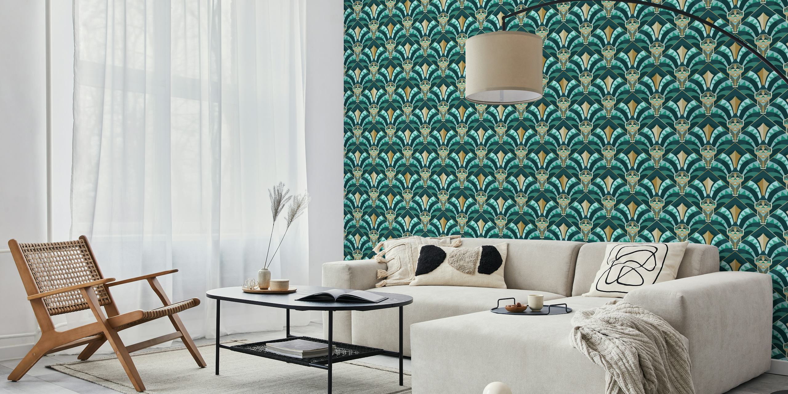 Moderne Art Deco tapet med smaragd buer