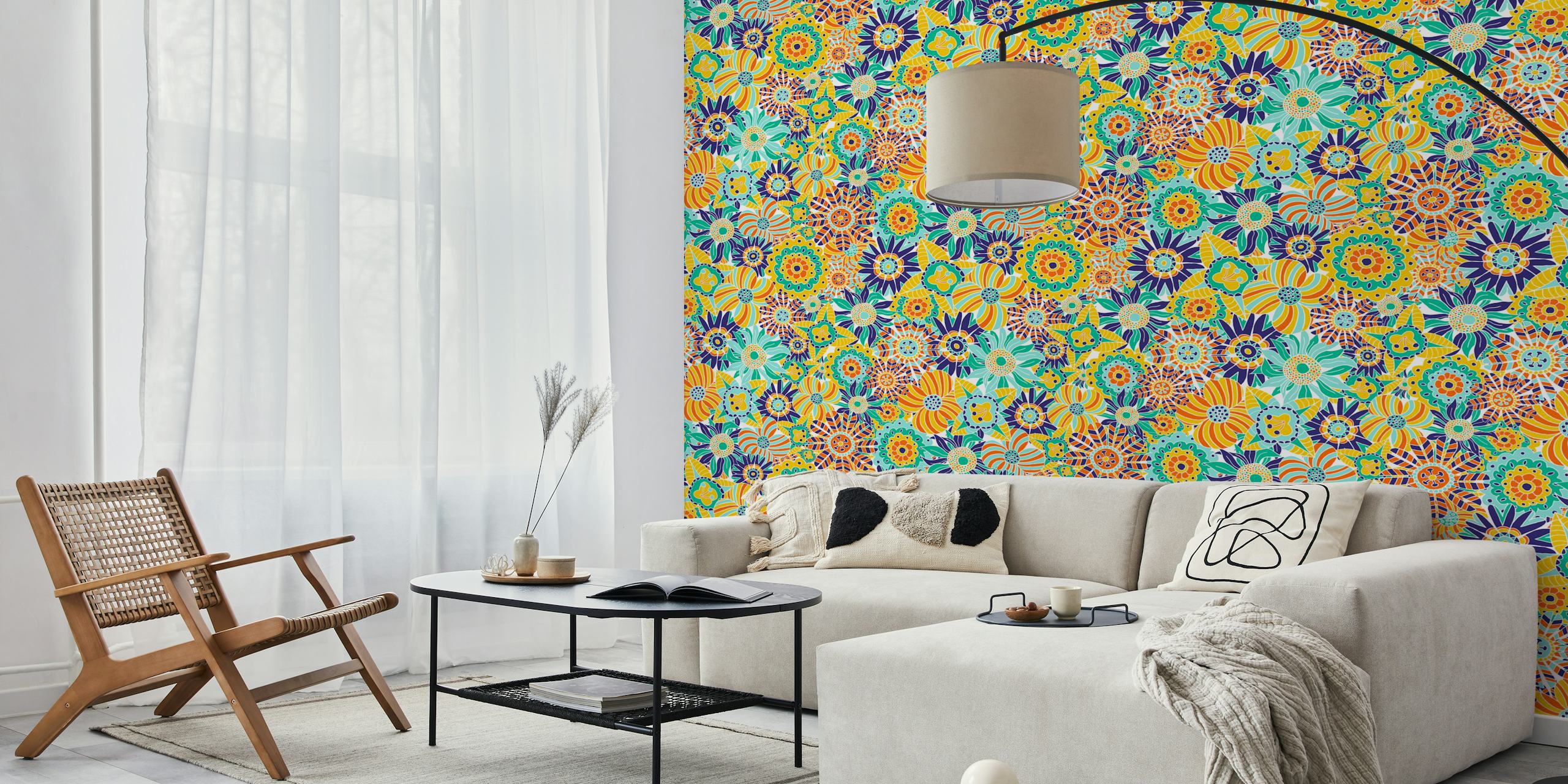 Colorful Floral Party Summer Vibes wallpaper in a room