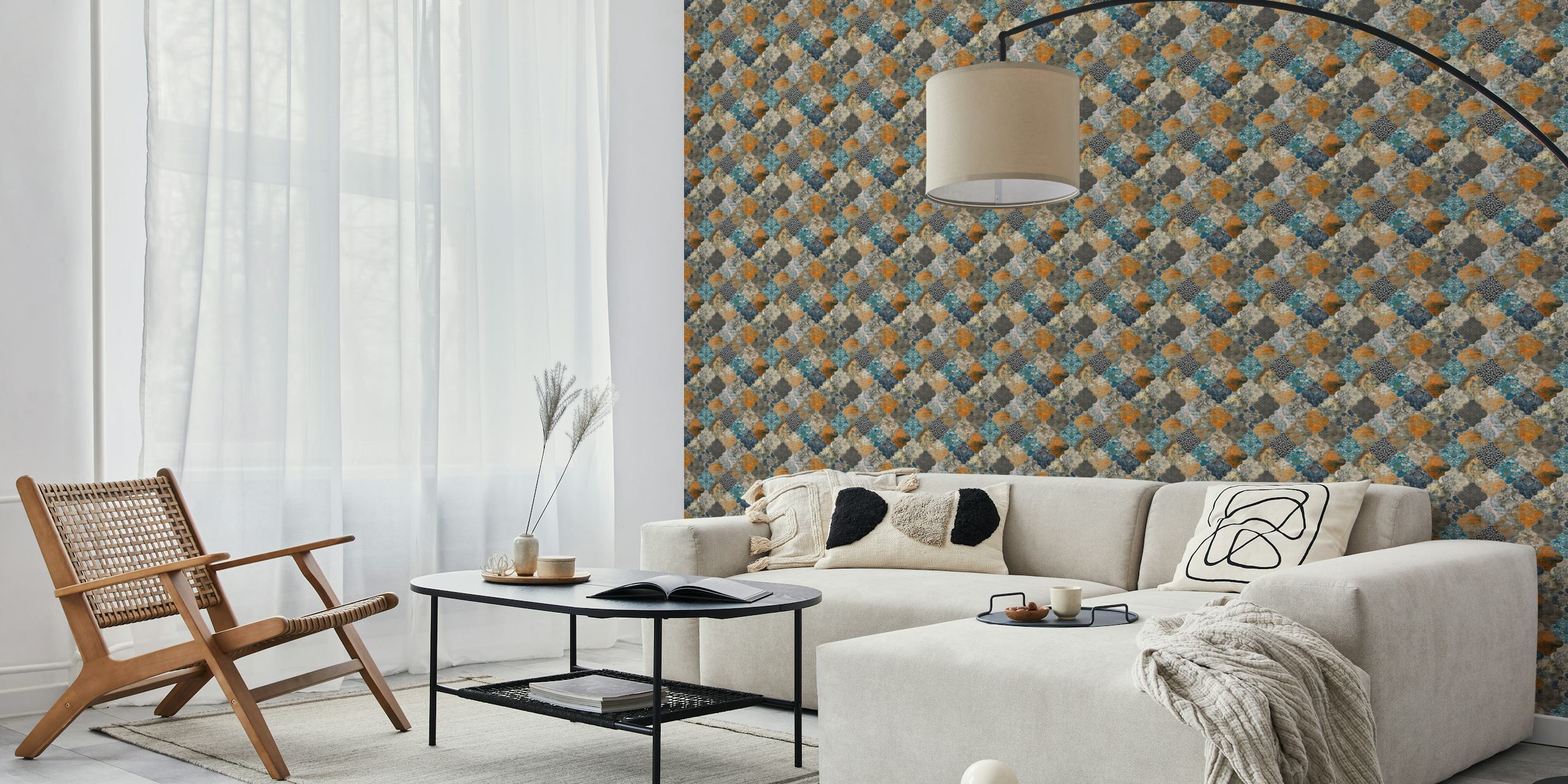 Ταπετσαρία Moroccan Tiles Orange Blue σε ένα δωμάτιο