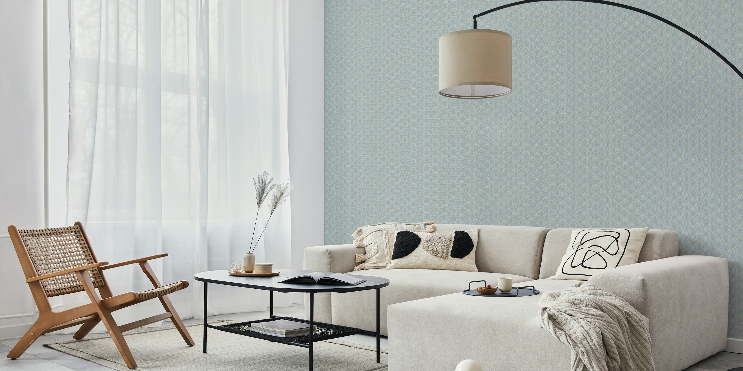 Japanese wave pattern in soft blue hues wallpaper