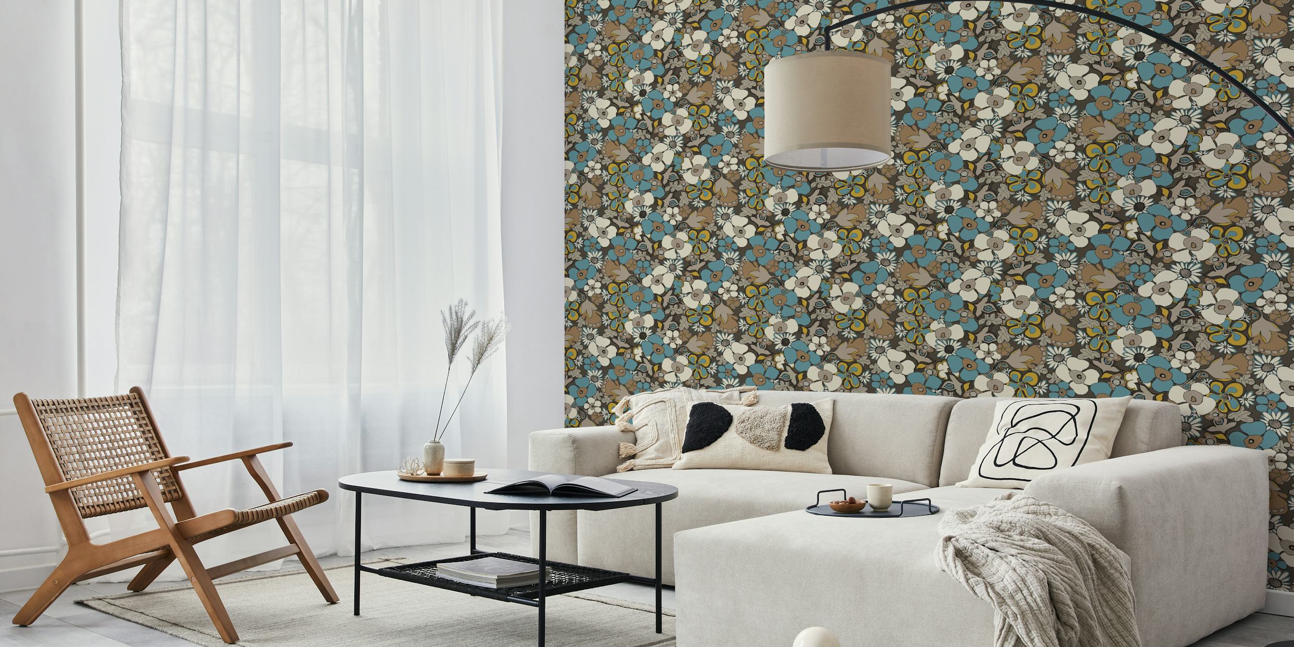 Ταπετσαρία Floral Doodles pattern σε ένα δωμάτιο