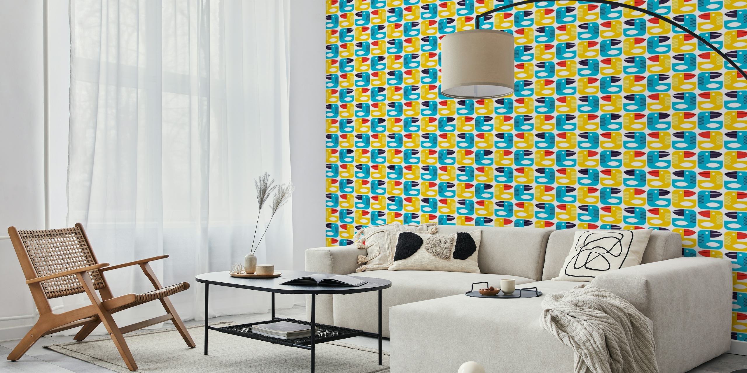 2813 B - colourful geometric parrots / birds wallpaper