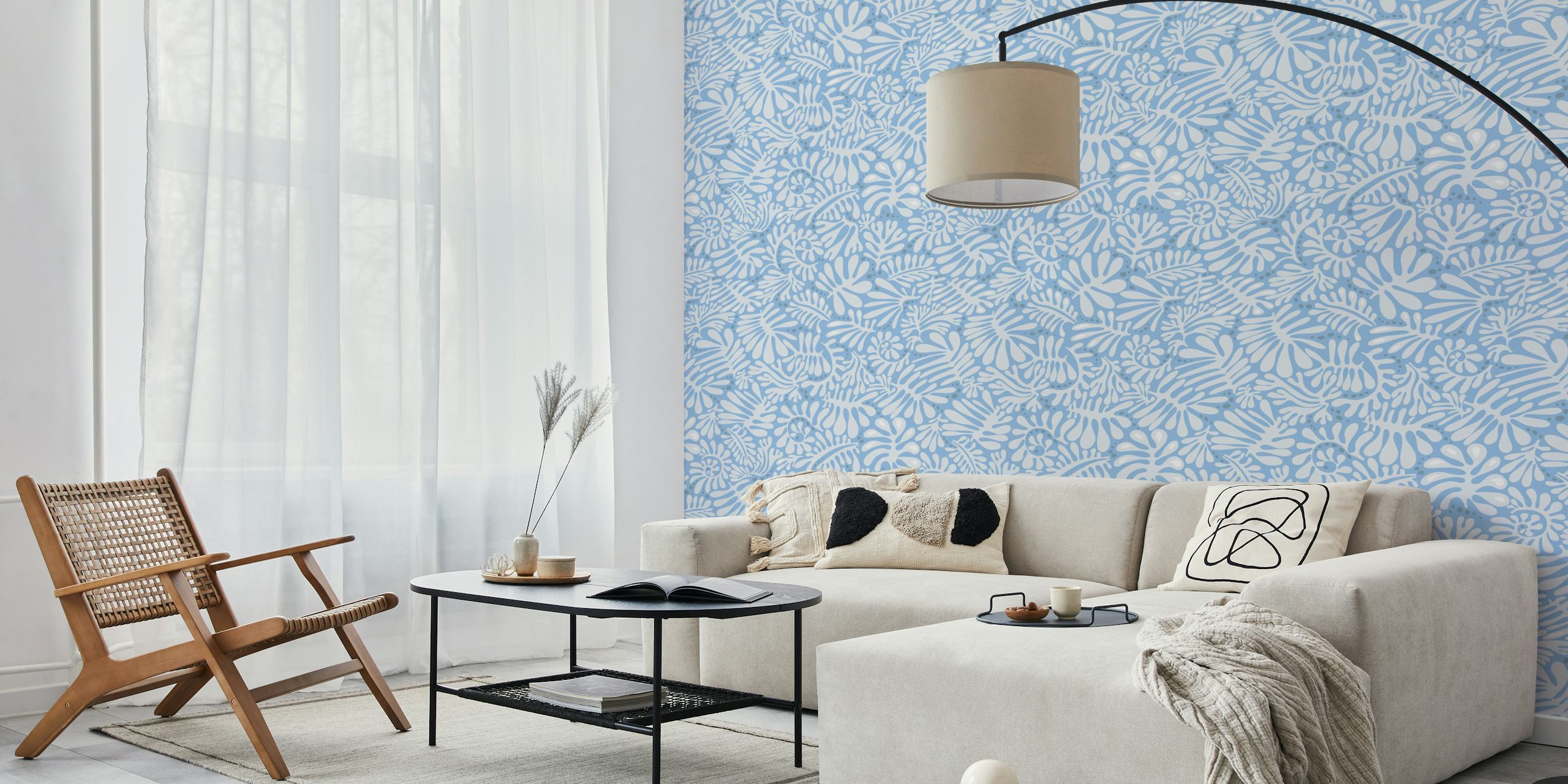 Matisse leaves pattern wallpaper in light blue