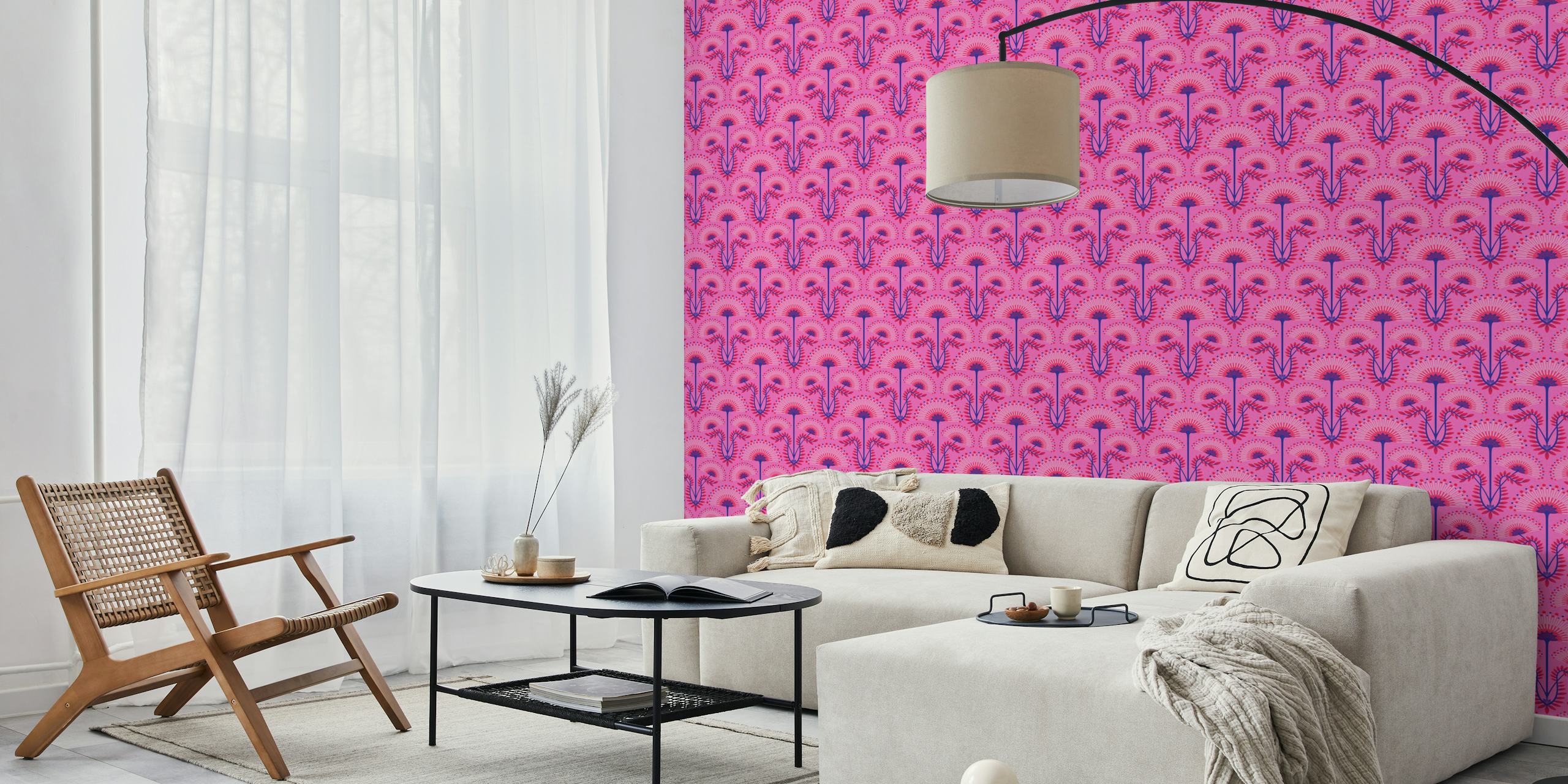 Mimosa Art Deco Floral Tapet I Fuchsia Pink