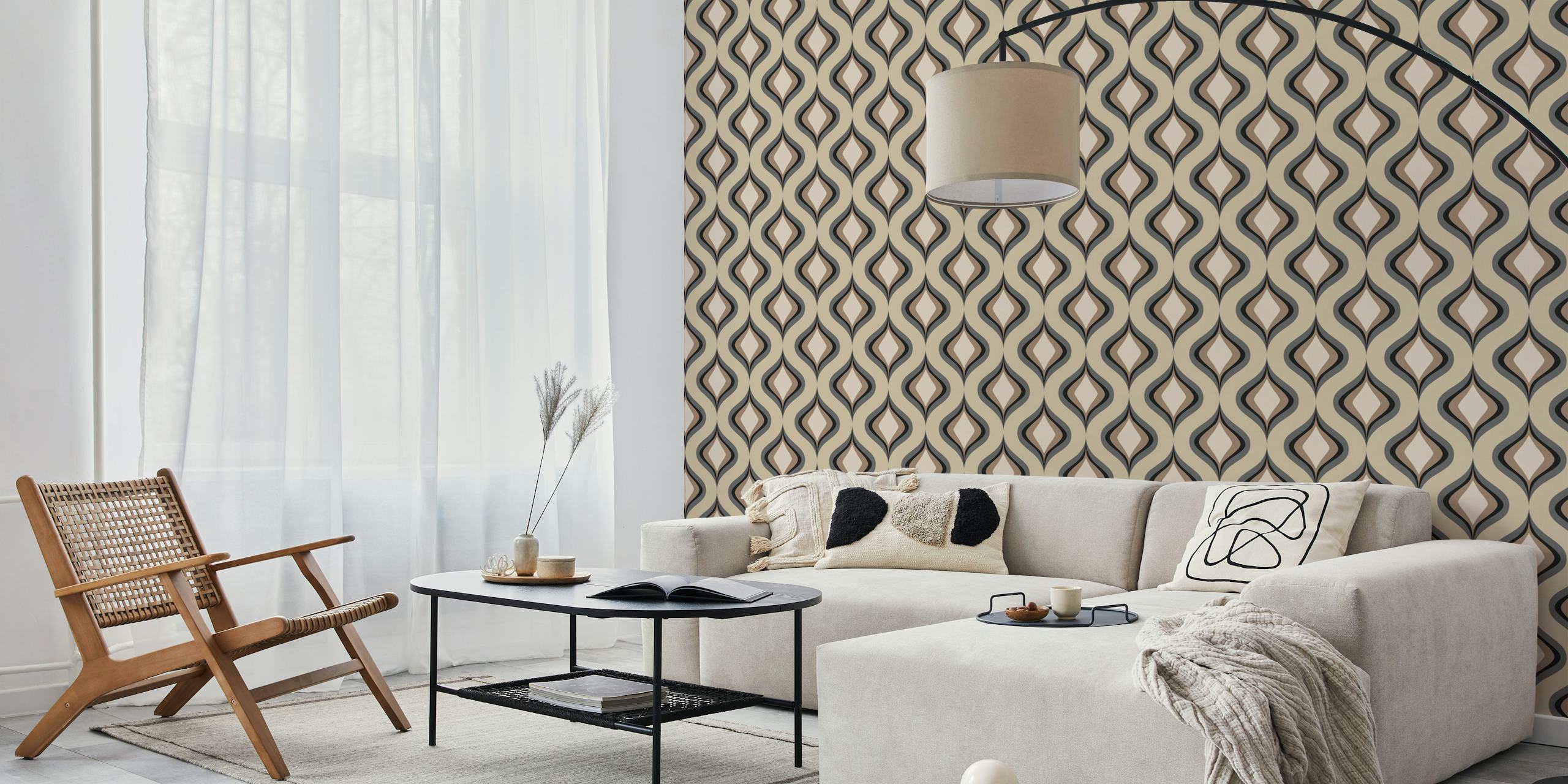 Geometric retro wallpaper in beige and brown tones