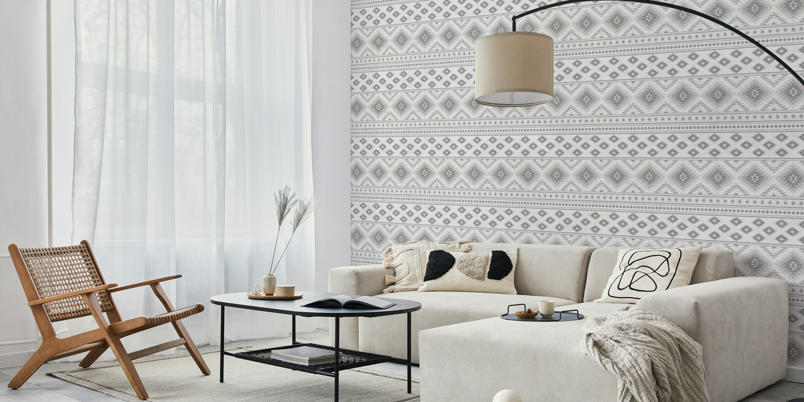 Kilim stripes in grey shades wallpaper in a room