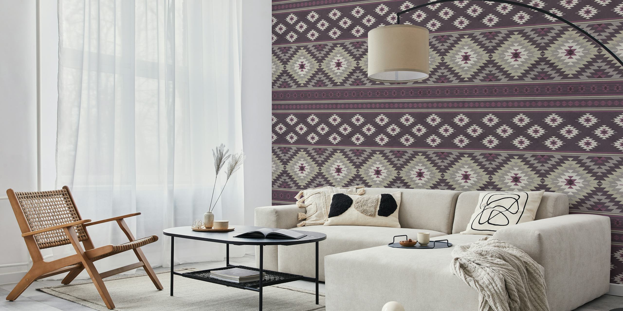 Fototapeta Kilim Stripes w odcieniach śliwki i beżu z dużymi geometrycznymi wzorami