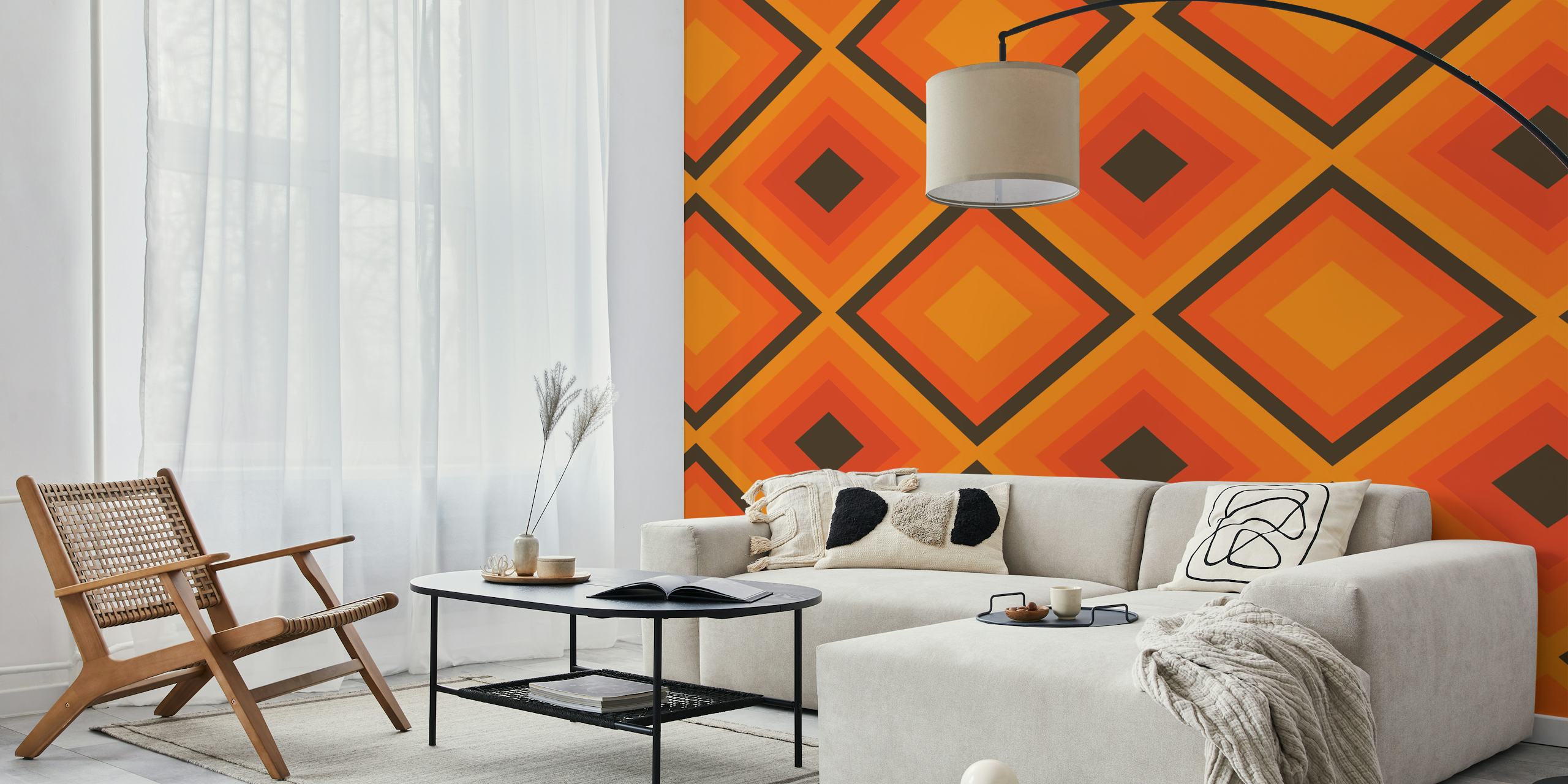 Abstract diamond geometrical wallpaper in een kamer