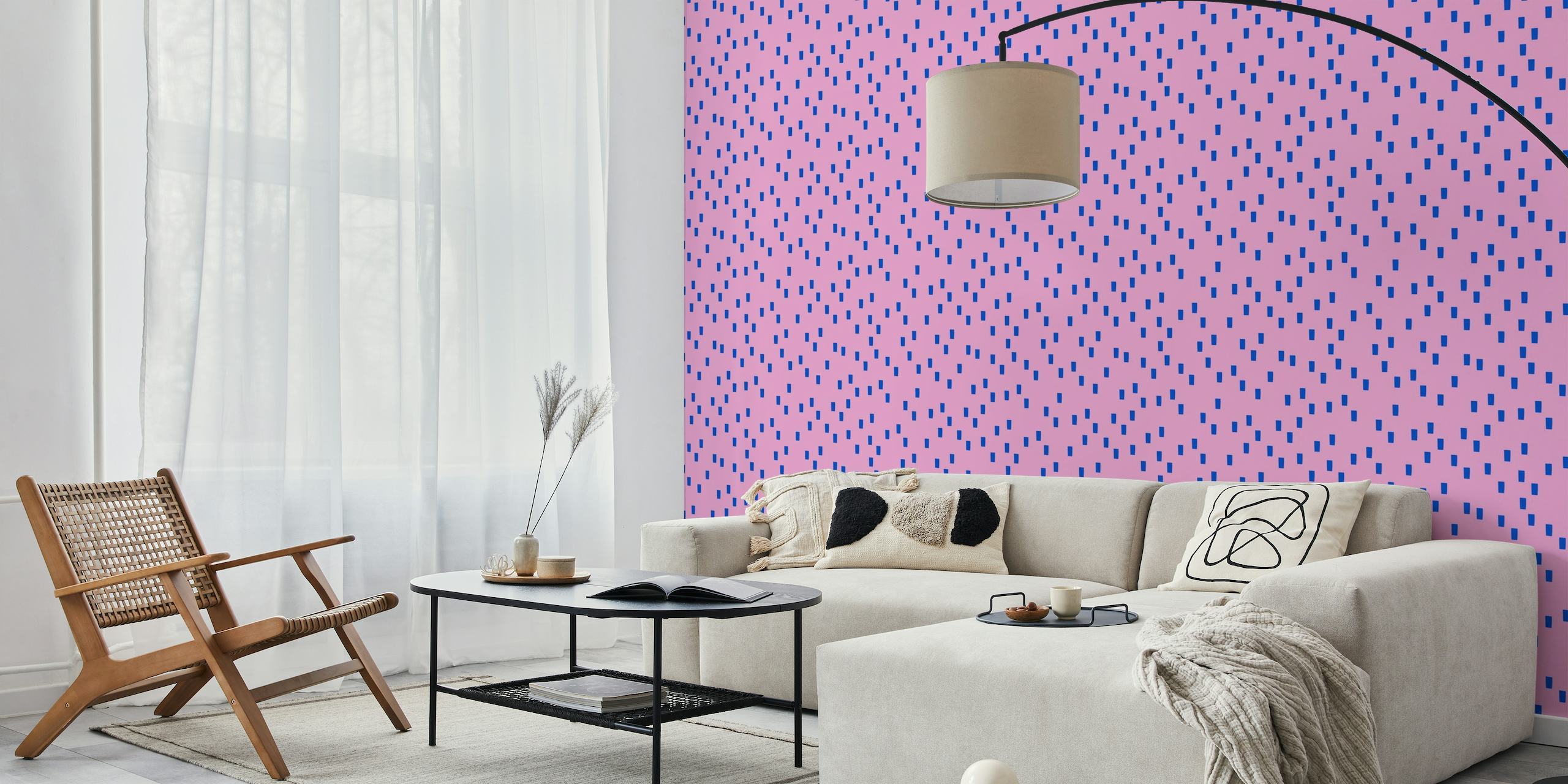 Simple cut outs blue on pink wallpaper