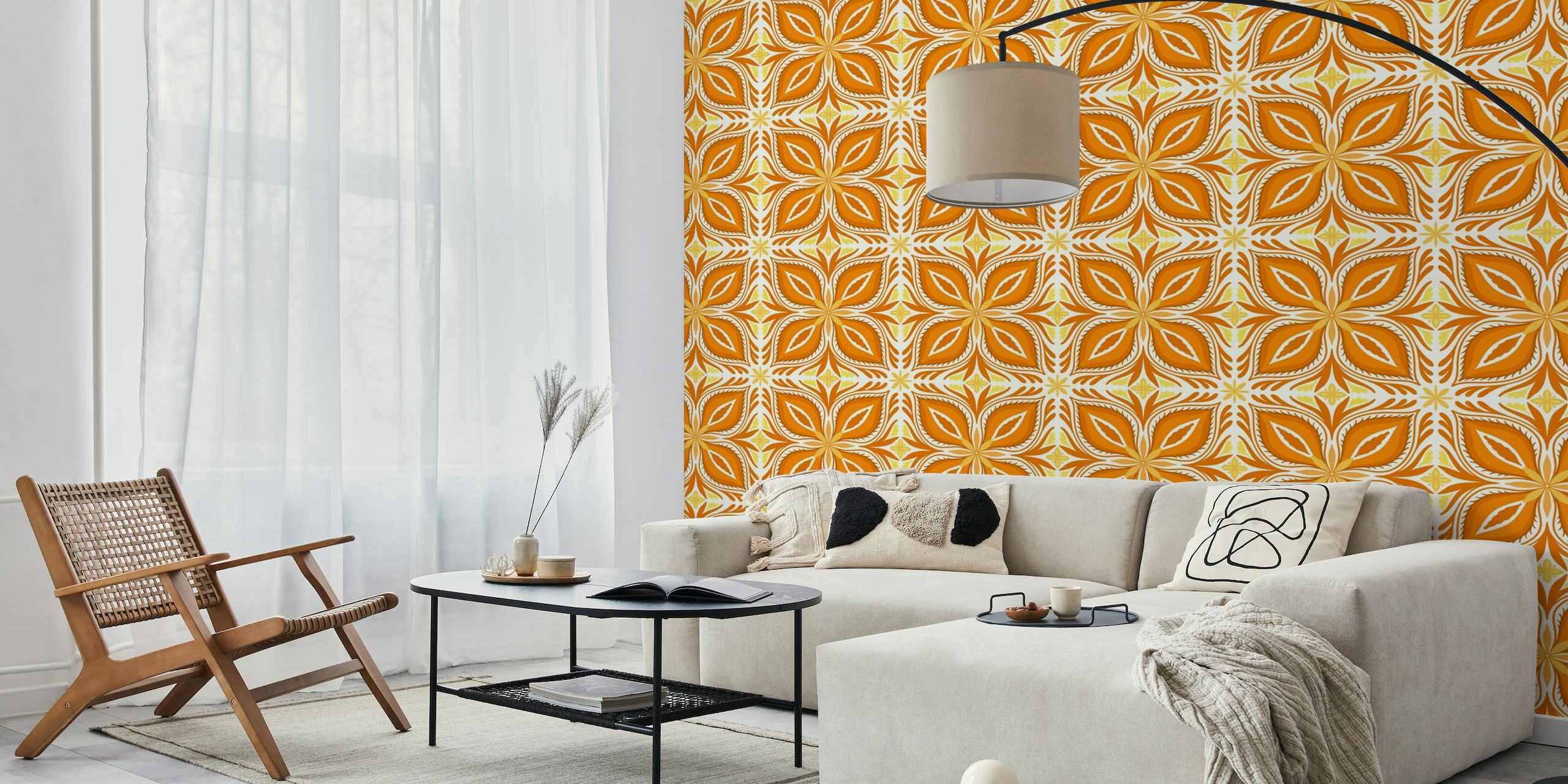 Ornate tiles, yellow and orange 7 behang