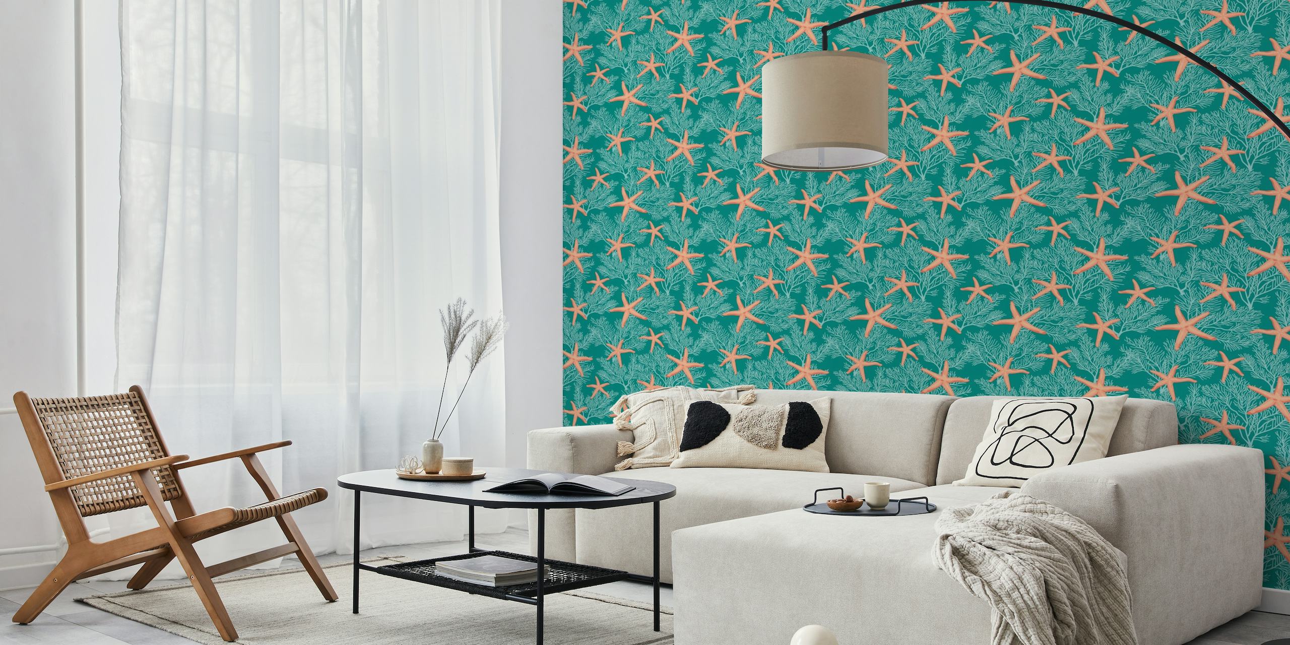 Starfishes and subtle corals wallpaper