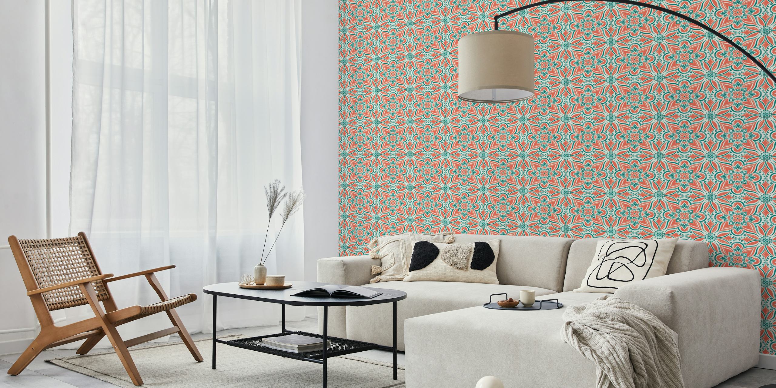 Koralli oranssi Mediterranean coastal tilework tapetti