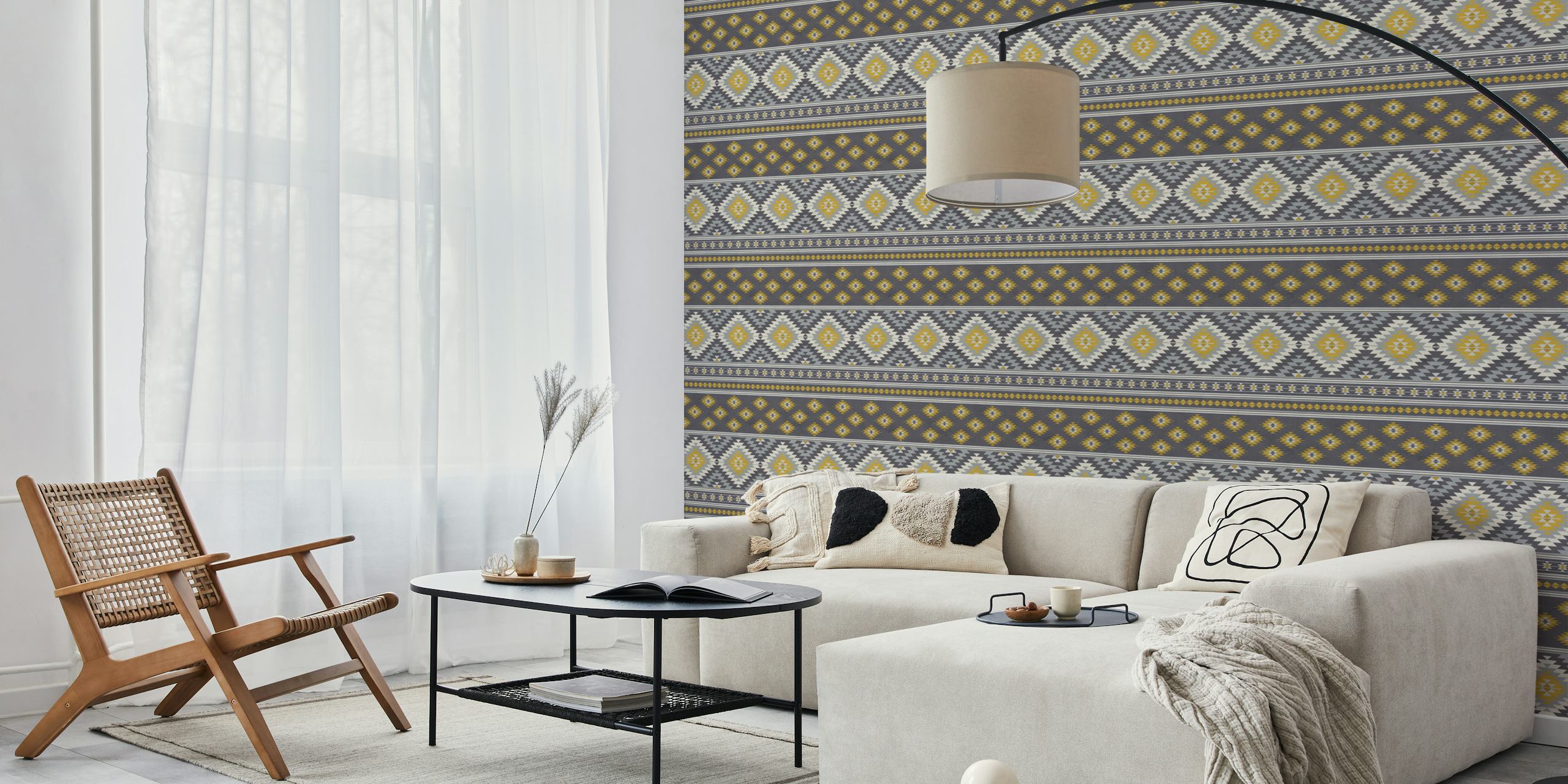 Fototapeta Kilim stripes v hořčicově žluté a šedé barvě