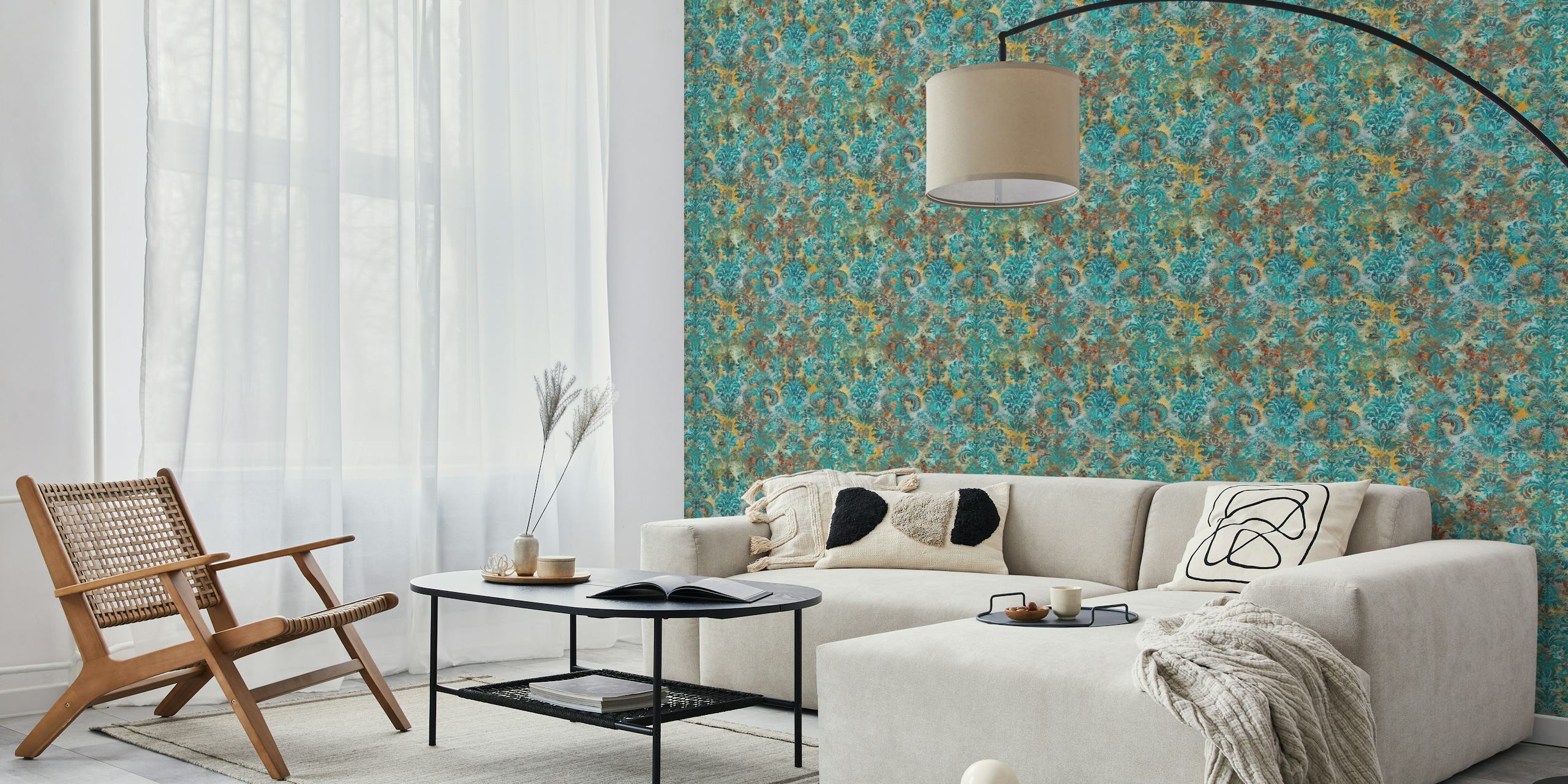 Grunge damask pattern tiffany mustard tapet