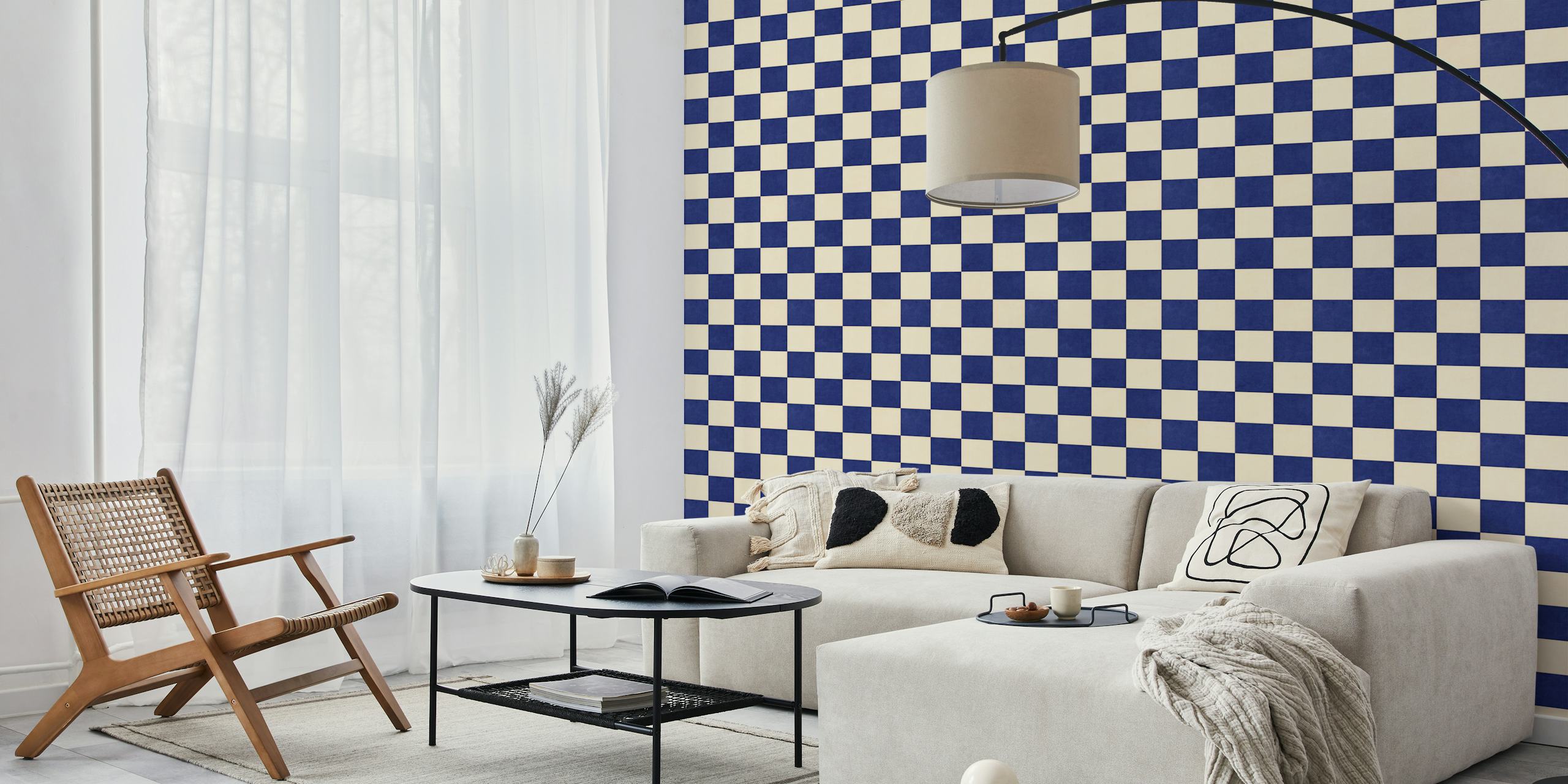 Checkerboard wallpaper design in room