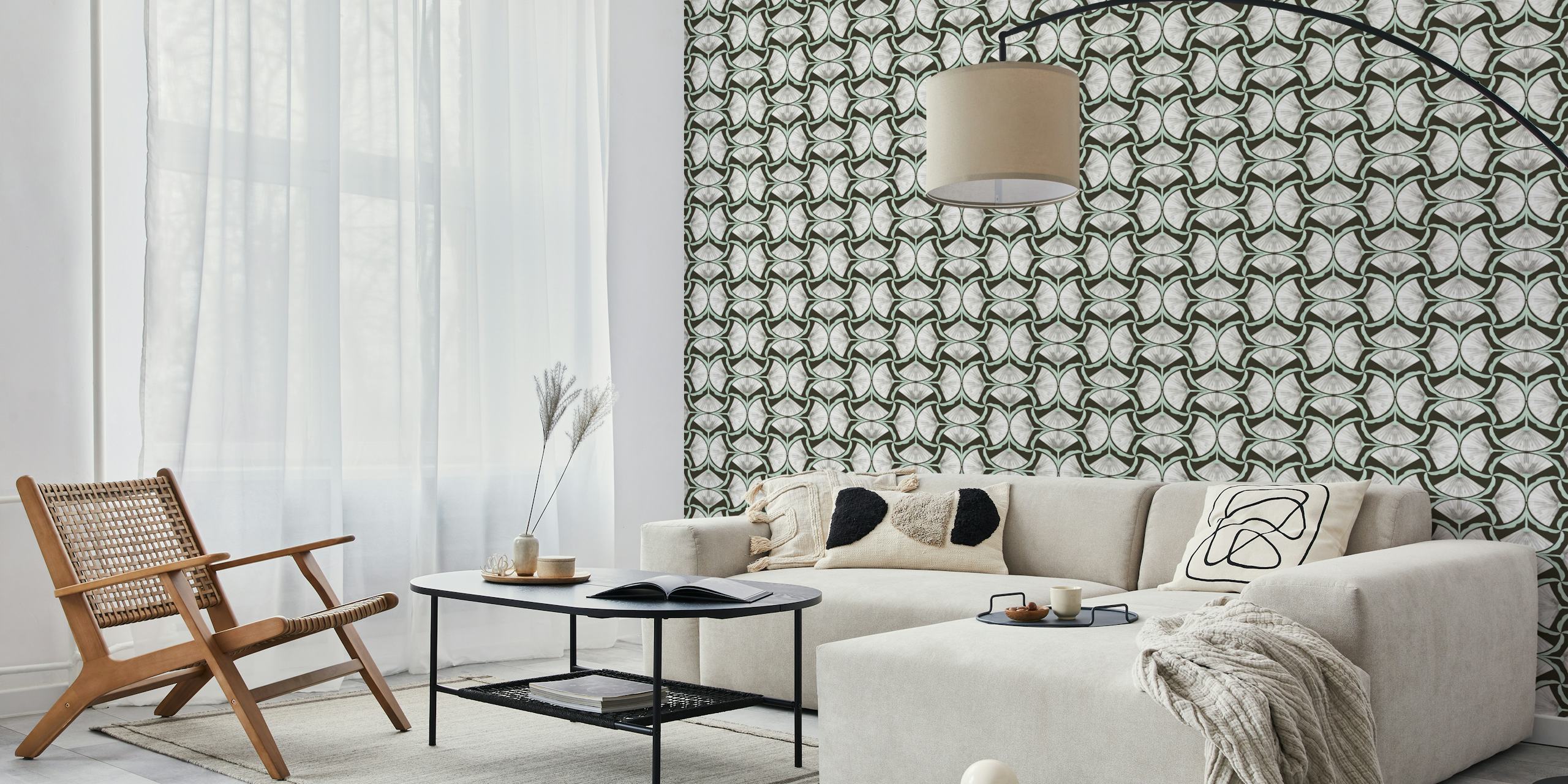 Floral tapetdesign i mörka toner