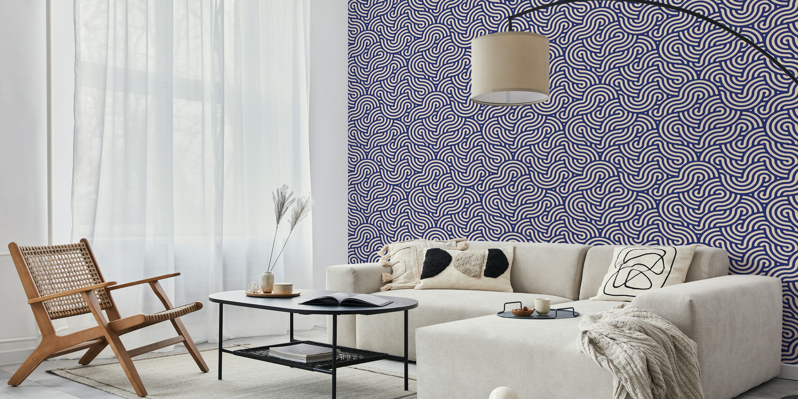 Swirl Lapis Sininen Ja Almond Tapetti Huoneessa