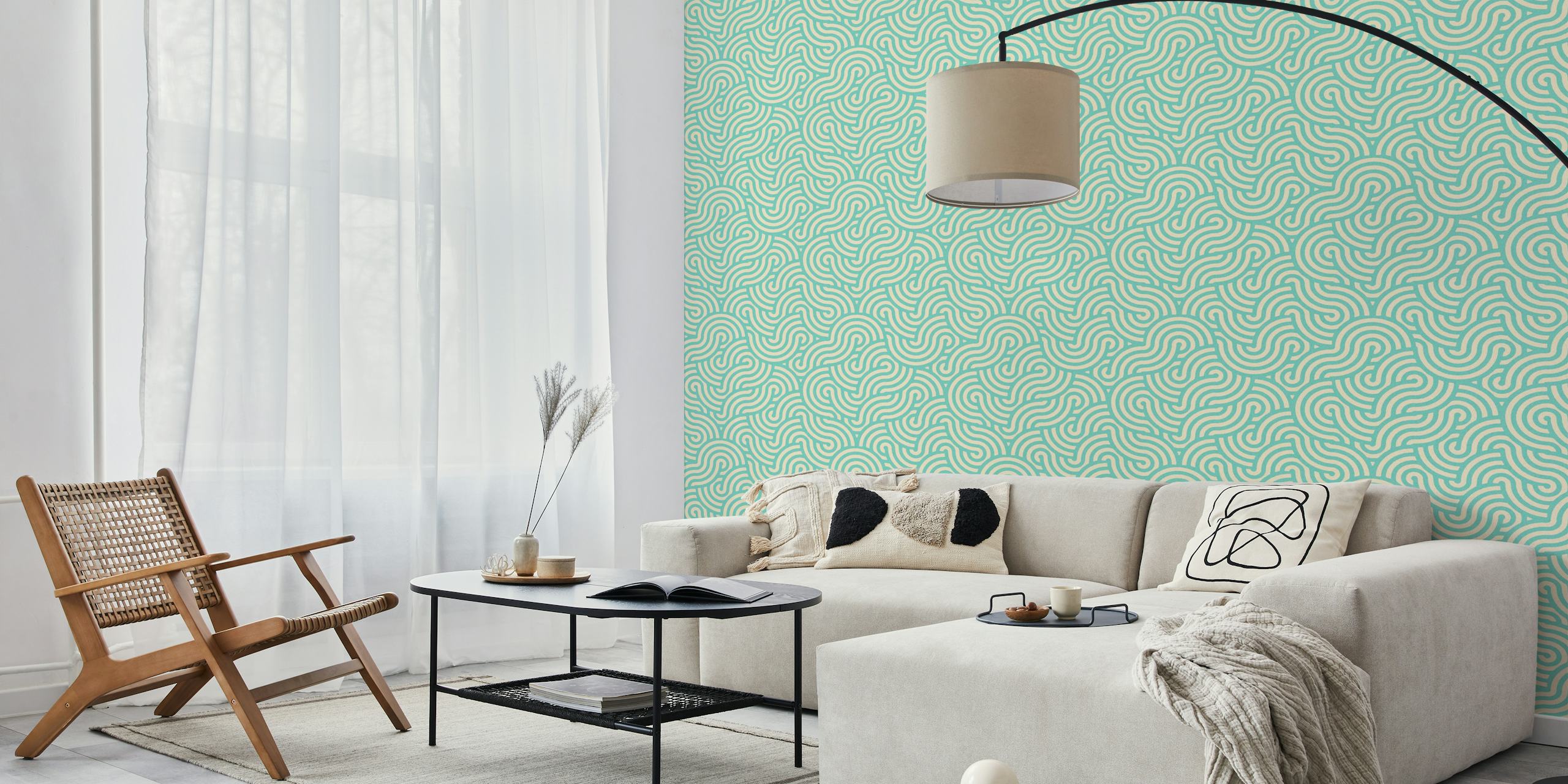 Swirl Mint And Oat Wallpaper In A Room